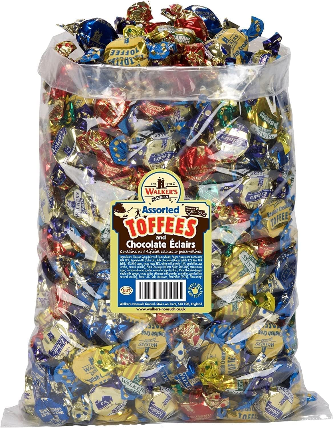 Walkers Nonsuch Toffee Milk, English Creamy, Dark, Nutty Brazil, Licorice, Eclairs, Assorted Toffees, Chocolate Eclairs Etc. Bulk Bags For All Occasions - Pick Your Favorite (1 Kg, Assorted)