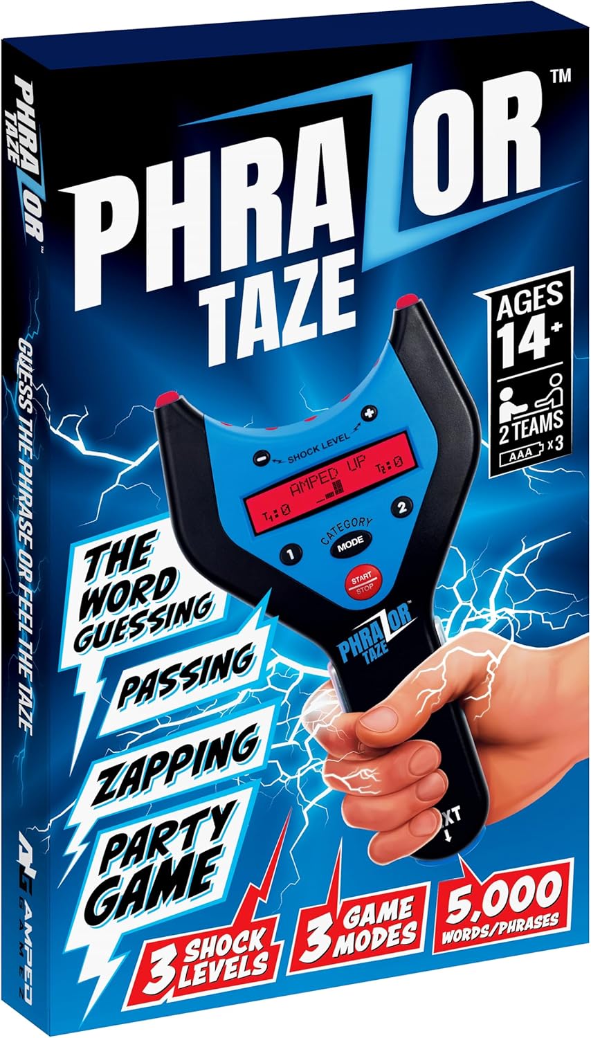 PhraZor Taze Handheld Electronic Party Game—Word Guessing with Electric Shock, 3 Modes: Normal, Lightning, Roulette, 5,000 Words/Phrases, Cheat Detector, Fun Multiplayer for Adults & Teens