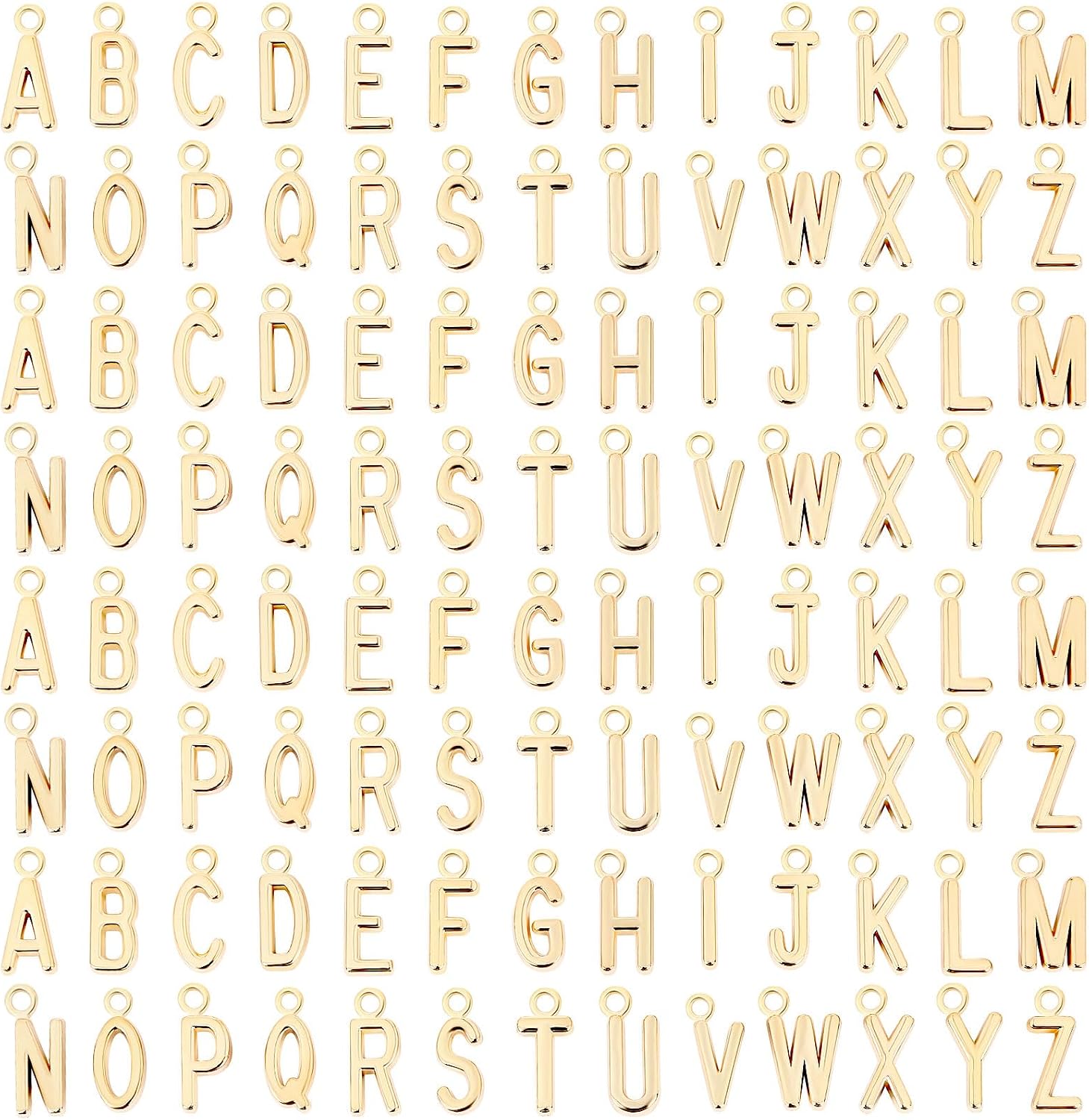 SANNIX 156Pcs/6 Sets Letter Charms - ABC Alphabet Charms DIY Bracelets & Necklaces with 200Pcs Jump Rings for Jewelry Making, KC Gold