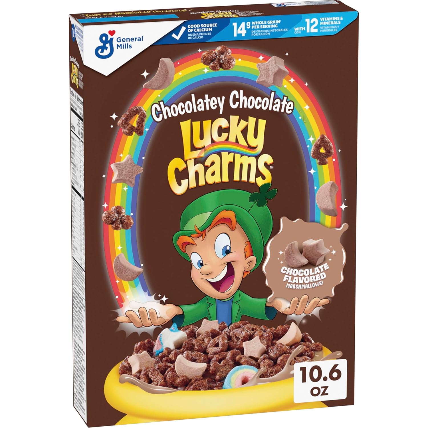 Lucky Charms Chocolatey Chocolate Cereal with Marshmallows, Kids Breakfast Cereal, Made with Whole Grain, 10.6 oz