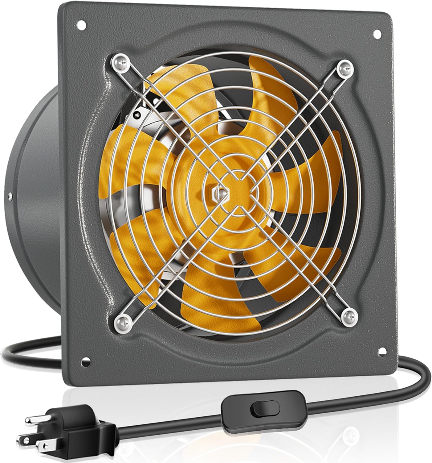 HG Power 8 Inch Exhaust Fan 576 CFM Kitchen Exhaust Fan Wall Mount with Backdraft Damper, Metal Plug In, Extractor Exhaust Ventilation Fan for Attic, Basements, Ceiling, Shop, Greenhouse