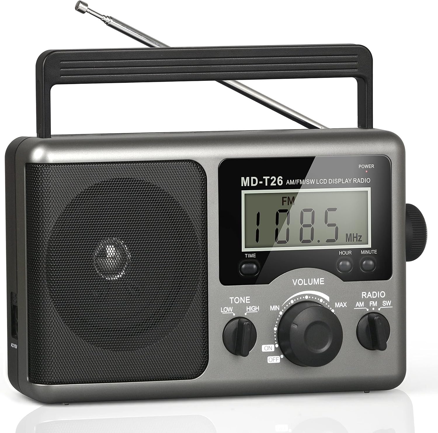 Portable AM FM Shortwave Radio with Best Reception, Battery Operated by 4D Cell Batteries or AC Power, Transistor Radio with LCD Display, Time Setting, Earphone Jack, Big Speaker for Home, Elder, Gift