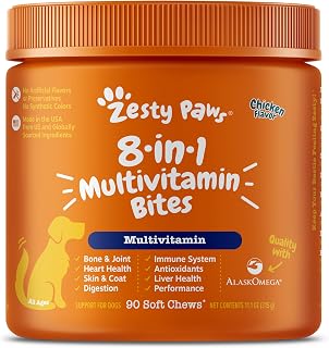 Zesty Paws Multivitamin Treats for Dogs - Glucosamine Chondroitin for Joint Support + Digestive Enzymes & Probiotics - Grain Free Dog Vitamin for Skin & Coat + Immune Health - Chicken Flavor - 90ct