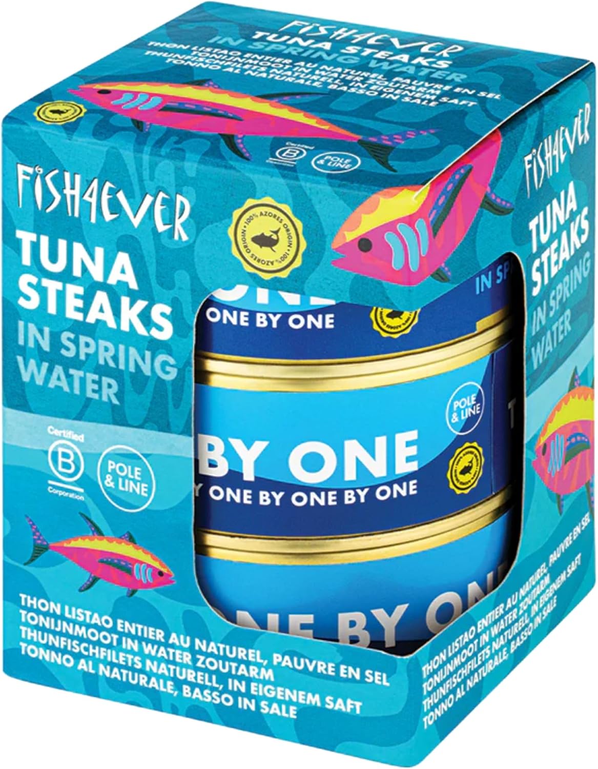 Fish 4 Ever | Azores Skipjack Tuna Steaks In Spring Water - Sustainably Fished. Tin Canned Food Rich In Omega-3, Great For Making Sandwich Spread Or Hot And Cold Snacks | 160g (Pack of 3)