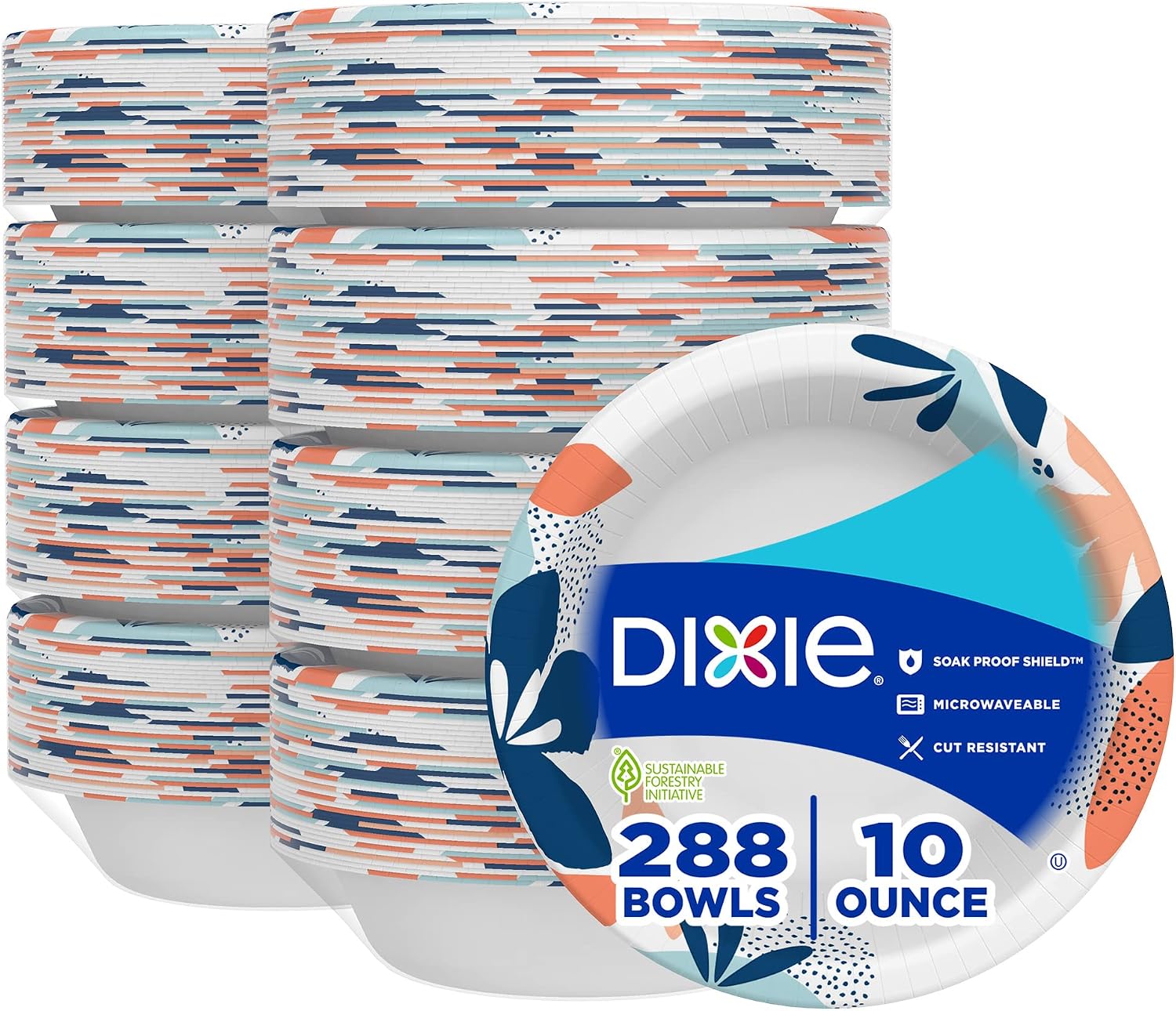 Dixie Small Paper Bowls, 10 Oz, 36 Count (Pack of 8), Microwave-Safe, Soak-Proof, Disposable Bowls Great For Snacks, Dessert, And Light Lunch Meals