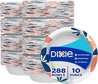 Dixie Small Paper Bowls, 10 Oz, 36 Count (Pack of 8), Microwave-Safe, Soak-Proof, Disposable Bowls Great For Snacks, Dessert, And Light Lunch Meals