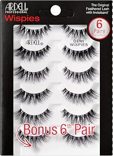 Ardell Demi Wispies Eyelashes - Black, The Original Feathered Lash Demi Lashes, Reusable Invisiband Strip Lashes, 6 Pairs, 1 Pack