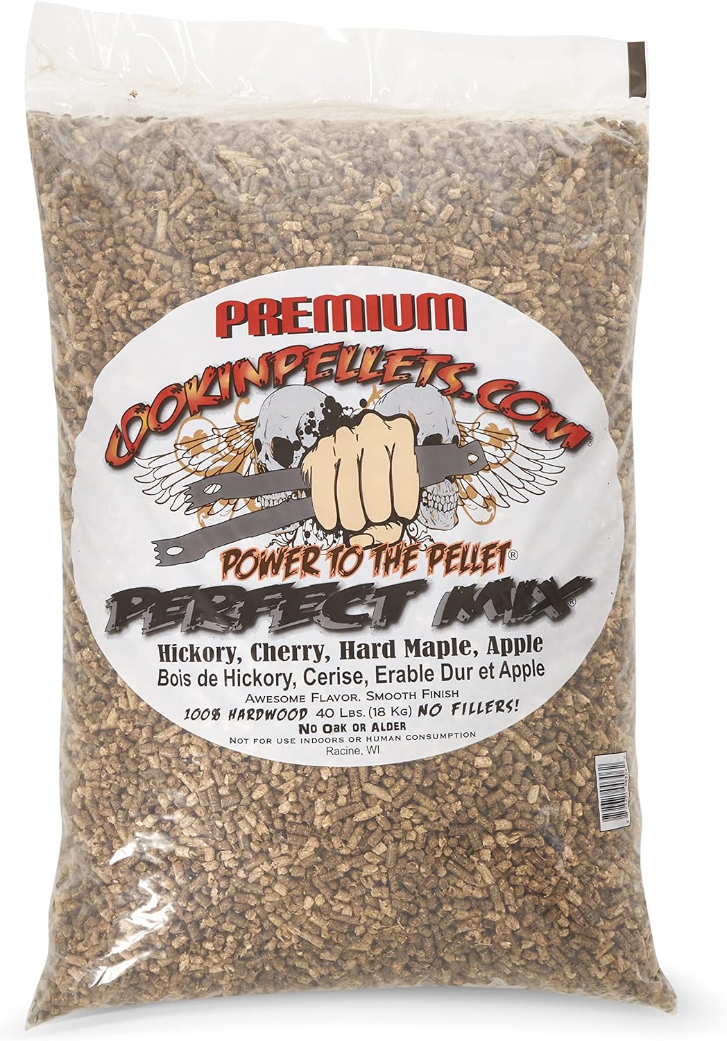 CookinPellets Perfect Mix Natural Hardwood Hickory, Cherry, Hard Maple, and Apple BBQ Grill Wood Pellets for Pellet Grill and Pellet Smoker, 40 Lb Bag