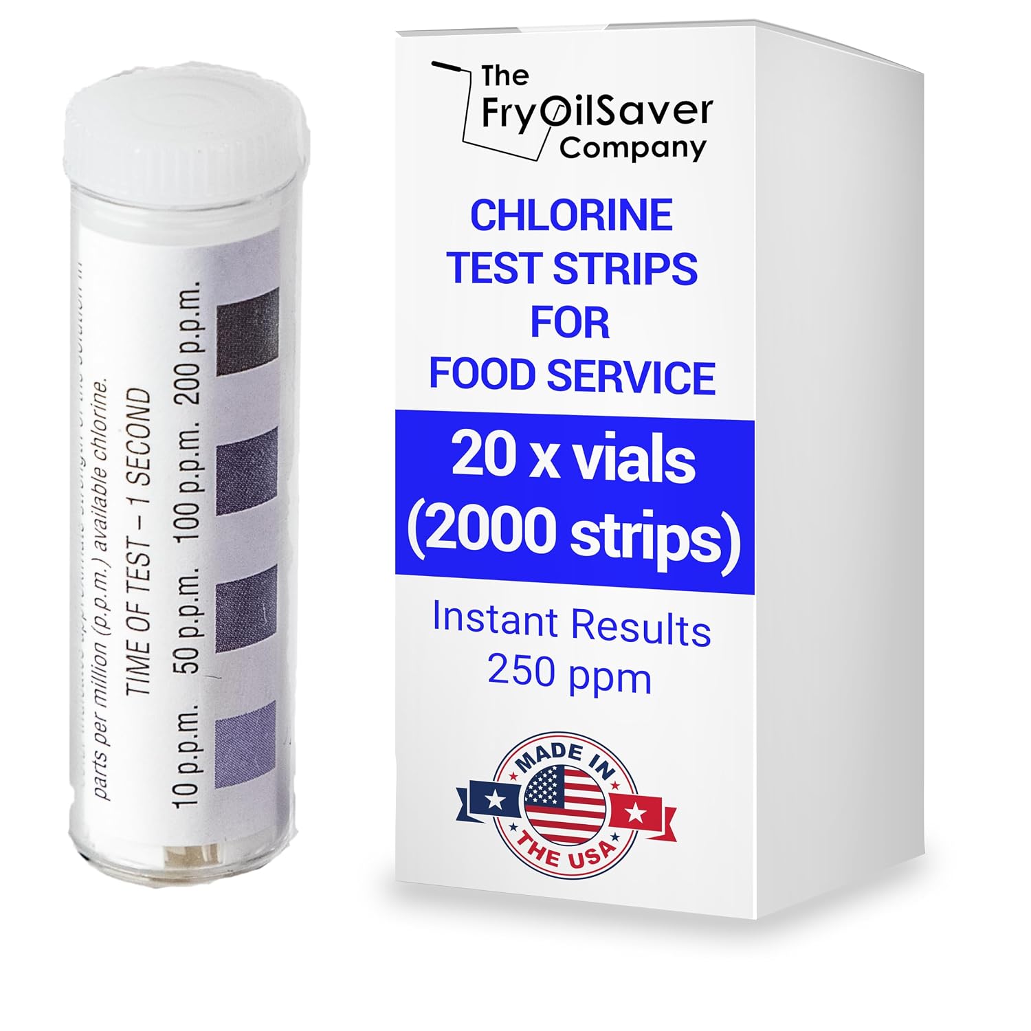 Chlorine Test Strips for Restaurants & Food Services, 20 x Vial of 100 Chlorine Sanitizer Testing Kits, Bleach Test Strip, 0-200PPM Testing Kit Sanitizing Solution for Kitchen & Bar by FryOilSaver Co.