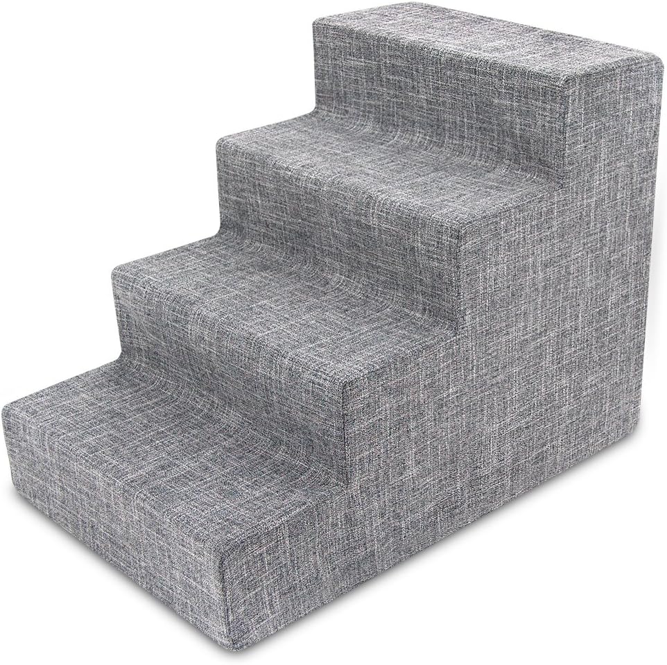 Best Pet Supplies Dog Stairs & Steps - Foam Steps for Small Dogs & Cats, Non-Slip Indoor Balanced Pet Step Support, Dog Ramp, No Assembly, Ash Gray Linen (Vacuum Packed), 4-Step (18-inch Height)