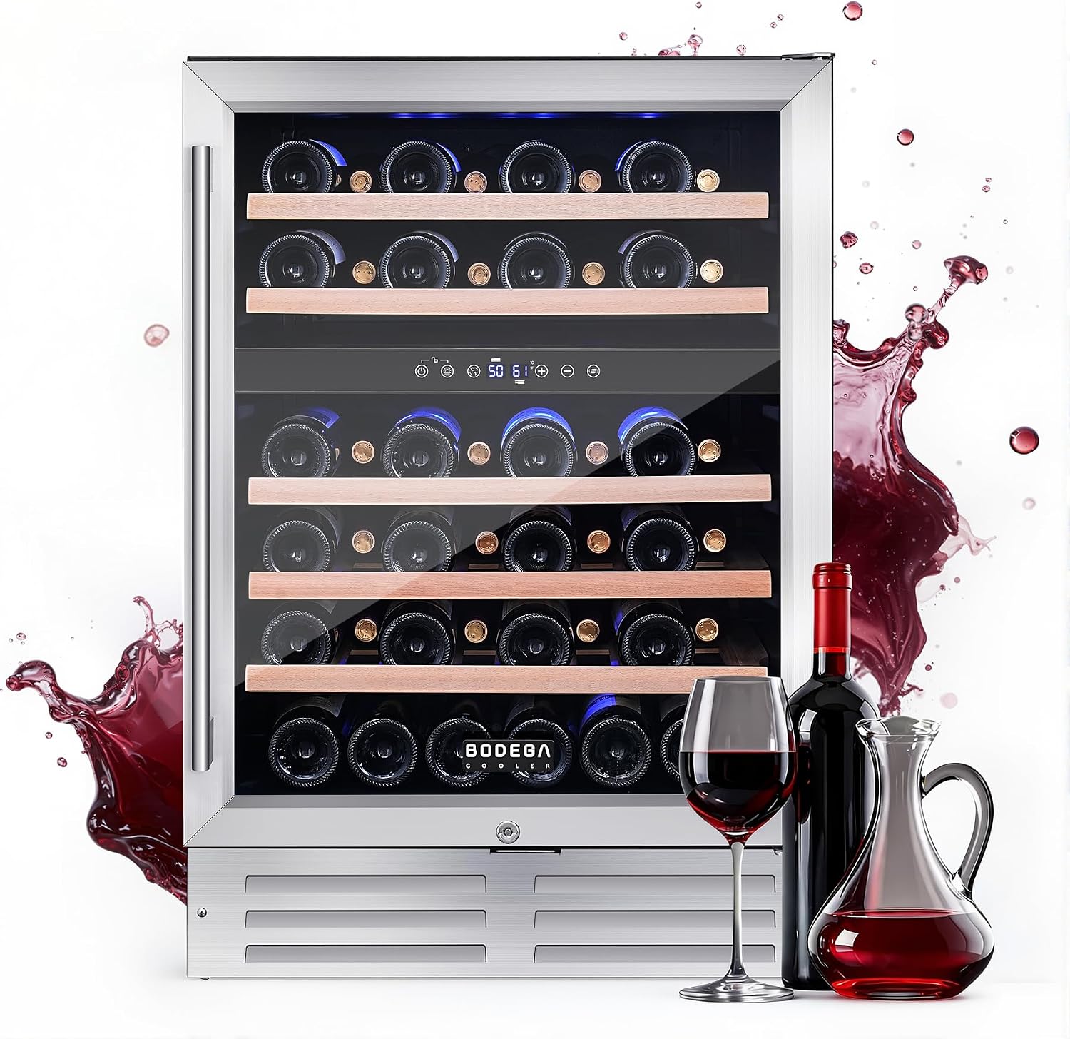 BODEGA 24 Inch Dual Zone Wine Fridge, 46 Bottle Built-in Wine Cooler with Compressor Cooling, Double-Layer UV Glass Door, Digital Thermostat & ≤35dB Quiet – Freestanding Fridge for Home Kitchen Bar