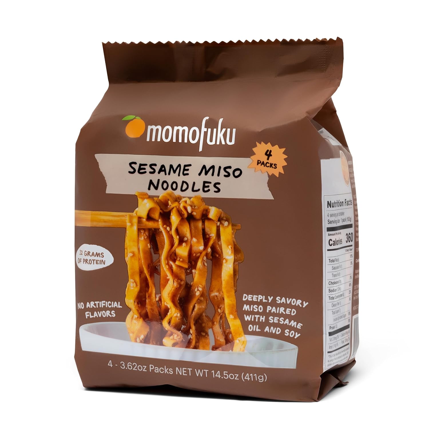 Momofuku Sesame Miso Ramen Noodles by David Chang, 4 Pack of Restaurant Quality Instant Noodles with 12g of Plant-Based Protein