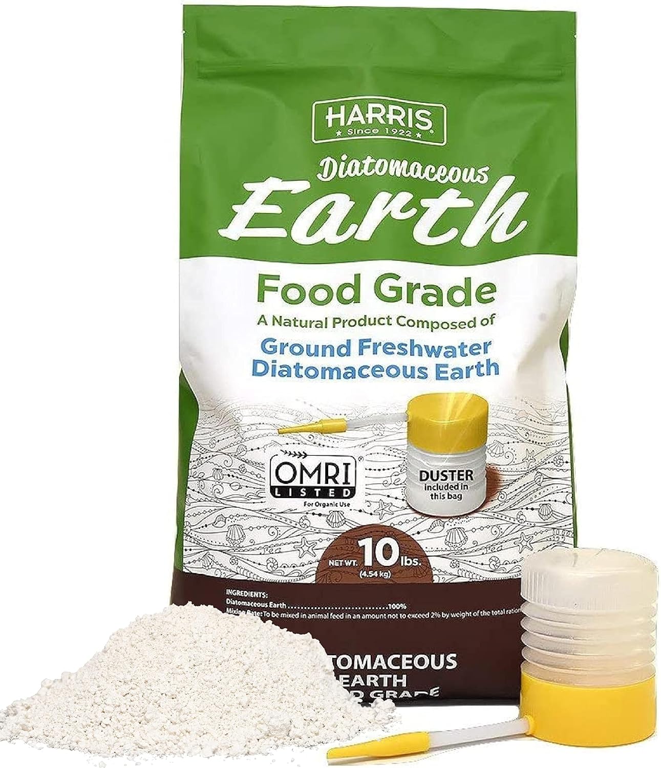 HARRIS Diatomaceous Earth Food Grade, 10lb with Powder Duster Included in The Bag
