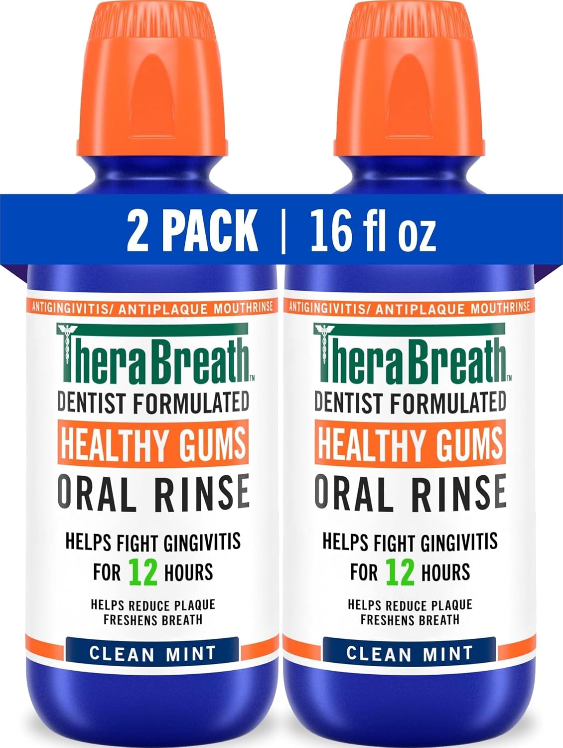 TheraBreath Healthy Gums Periodontist Formulated 24-Hour Oral Rinse with CPC, Clean Mint, 16 Ounce (Pack of 2)