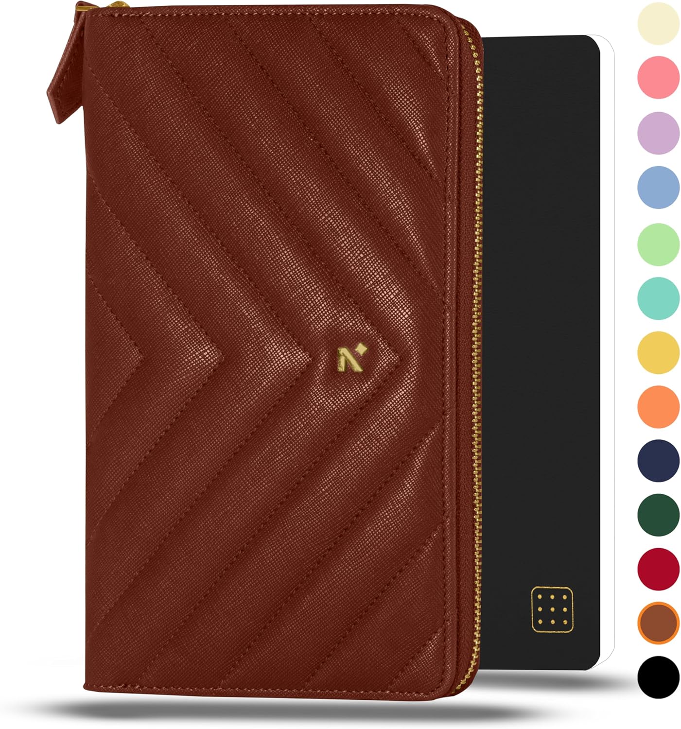 NEORAH - Petite Travel Journal Diary Vegan LEATHER QUILTED - COMPENDIUM +Replaceable 110gsm 160 pages Dot Grid Refill Notebook Journal Diary Notebook Wallet Card Holder Currency PenLoop – Brown