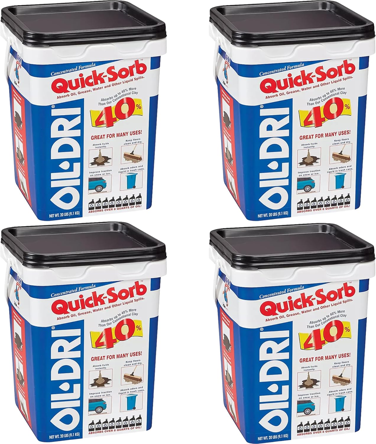 (4 Pack) - Oil-DRI Quick Sorb Maintenance Absorbent, 20 lb Pail, for Oil, Grease, Water, and Other Liquids
