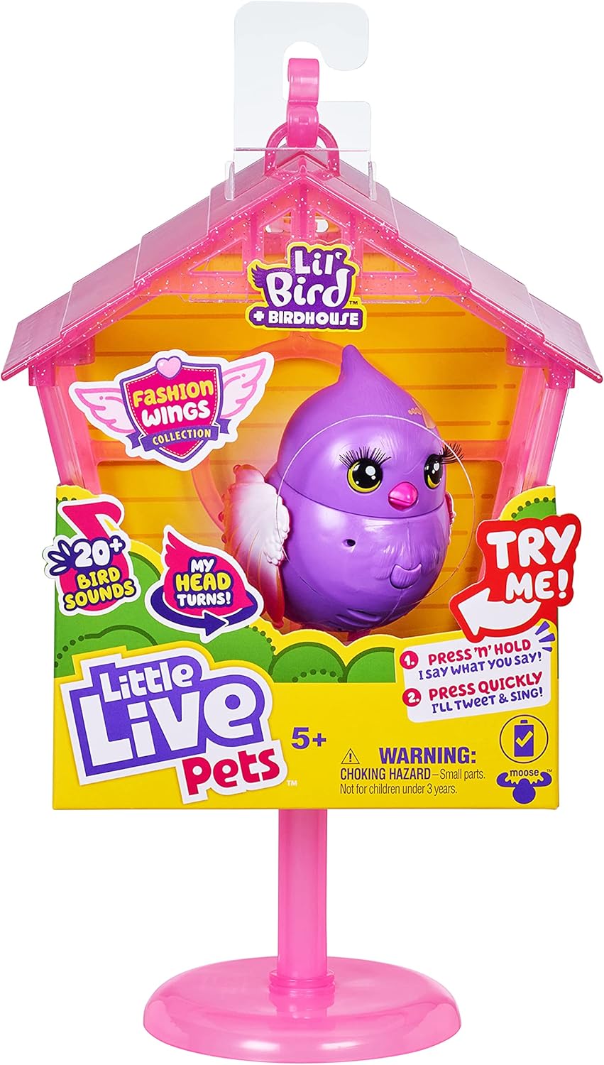 Little Live Pets - Lil' Bird & Bird House: Pretty Posh | Linkable Bird Houses, New Moving Bird Heads with 20 + Sounds, and Reacts to Touch