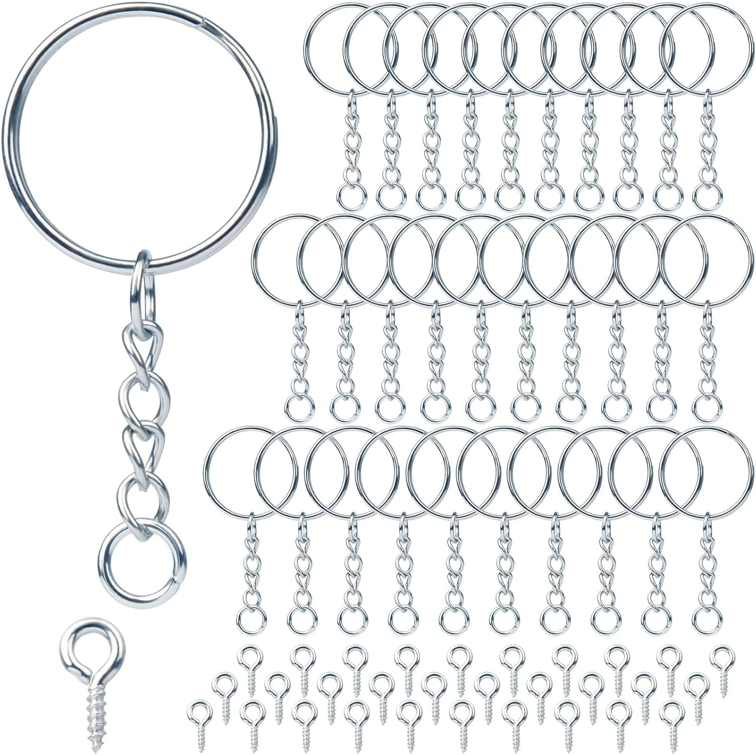 170Pcs Keyring Keychain Accessories 85pcs 1 Inch Key Ring Hoop with 85pcs Eyelet Screws Metal Keyring Clip Keyring Making Kit Sliver Key Rings for DIY Crafting Jewellery Making(85 Sets)