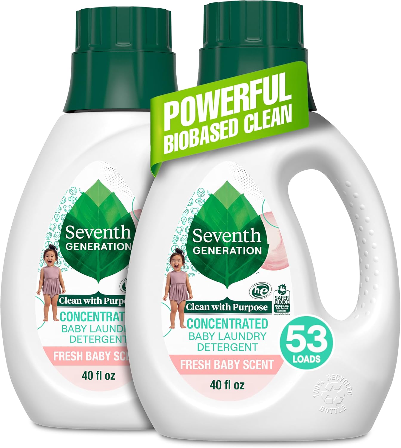 Seventh Generation Concentrated Baby Laundry Detergent, Fresh Scent, 40 Fl Oz, Pack of 2