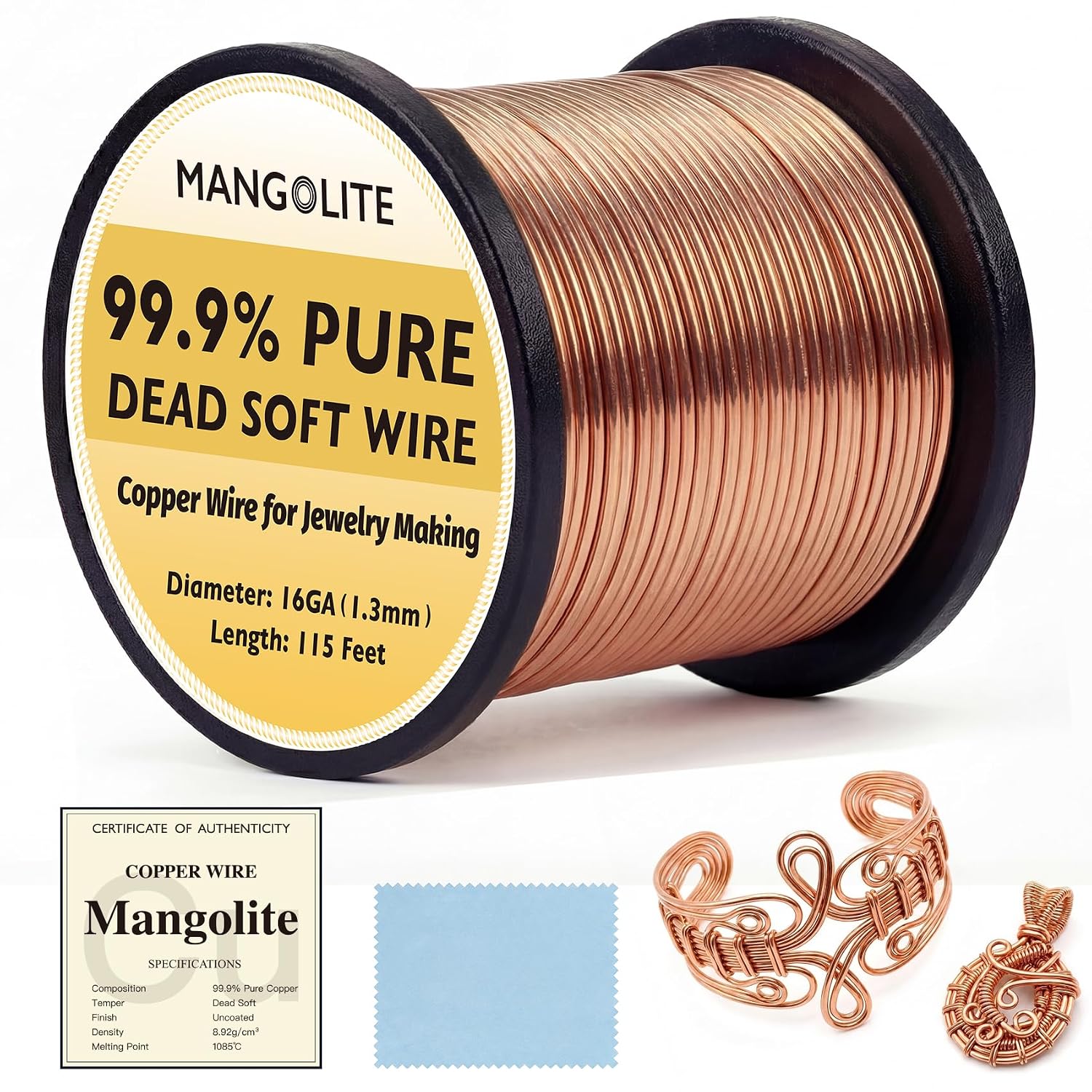 16 Gauge/1.3mm Copper Wire for Jewelry Making, Gardening & Electroculture
