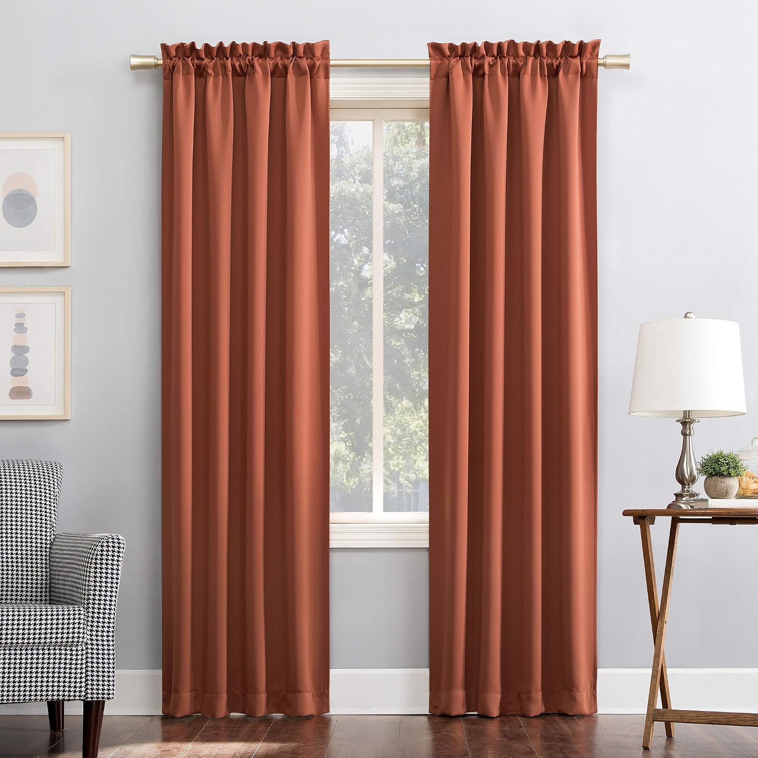Sun Zero Easton Energy Saving Blackout Rod Pocket Curtain Panel, 40" x 63", Terracotta,One panel