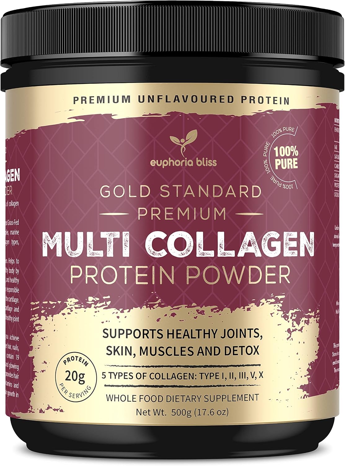 Multi Collagen Protein Powder 500G | Unflavoured | Types I, II, III, V & X, Hydrolyzed Grass Fed Bovine | Wild Caught Fish | Free-Range Chicken & Eggshell Collagen | Halal
