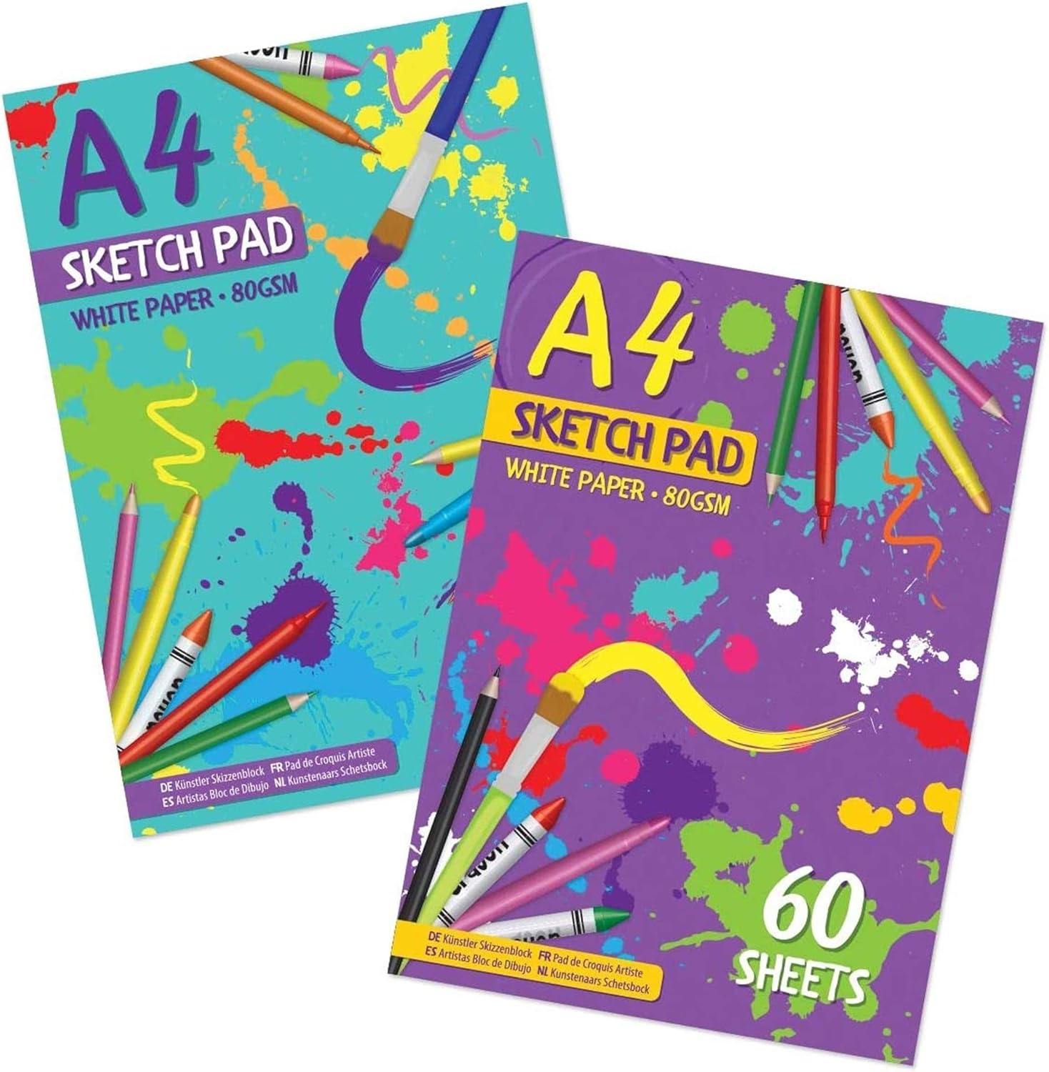 G4GADGET A4 Sketchbook for Kids with 80 White Premium Pages, 2 Pack | Best Sketch Pad for Colouring, Painting, Sketching and More (Cover may vary)