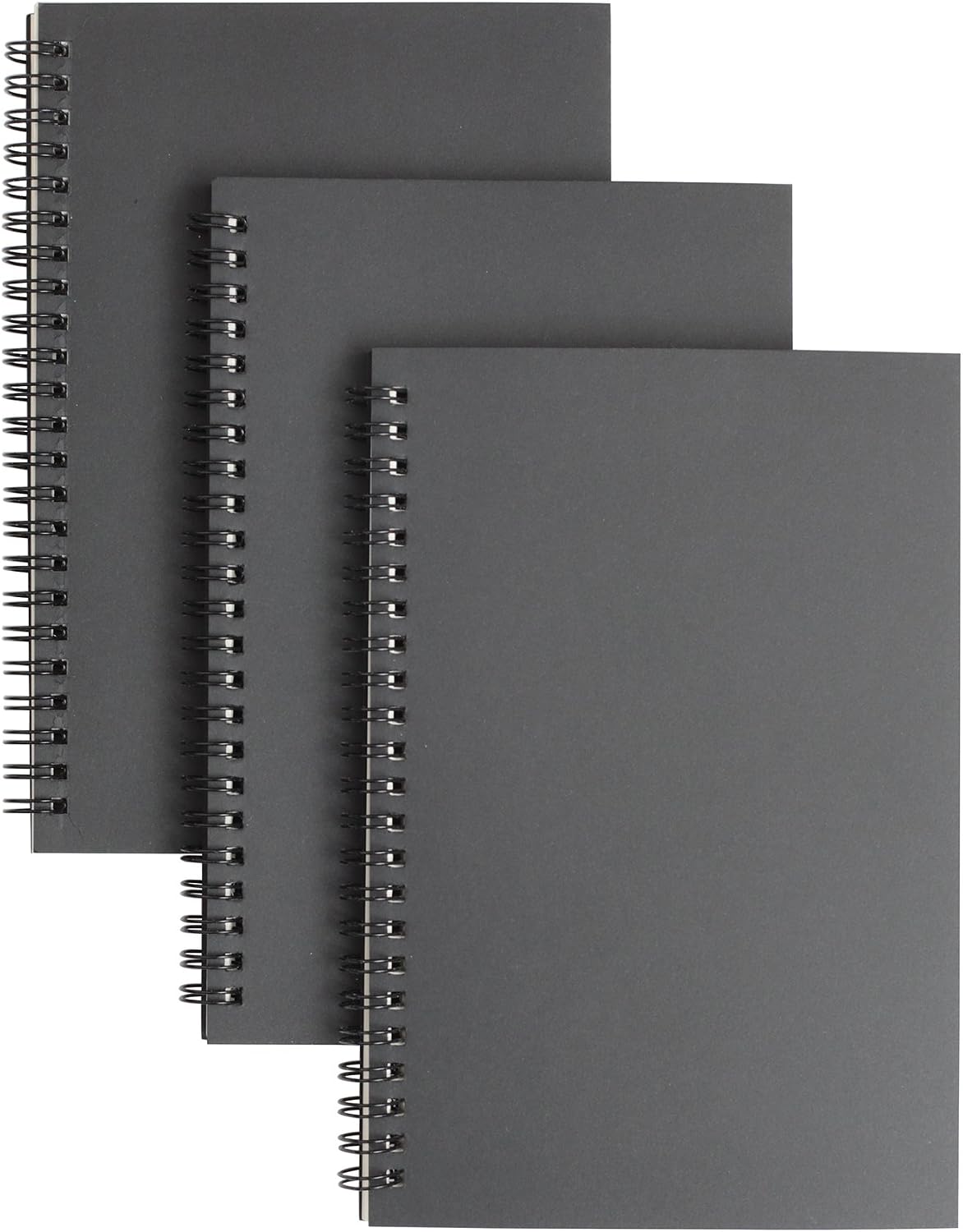 TWONE 3 Packs Soft Cover Notebook with Lined Paper Black Spiral Notebooks with 100 Ruled Pages 50 Sheets Memo Notepads for Home School Travel, 8.25 x 5.55 inch