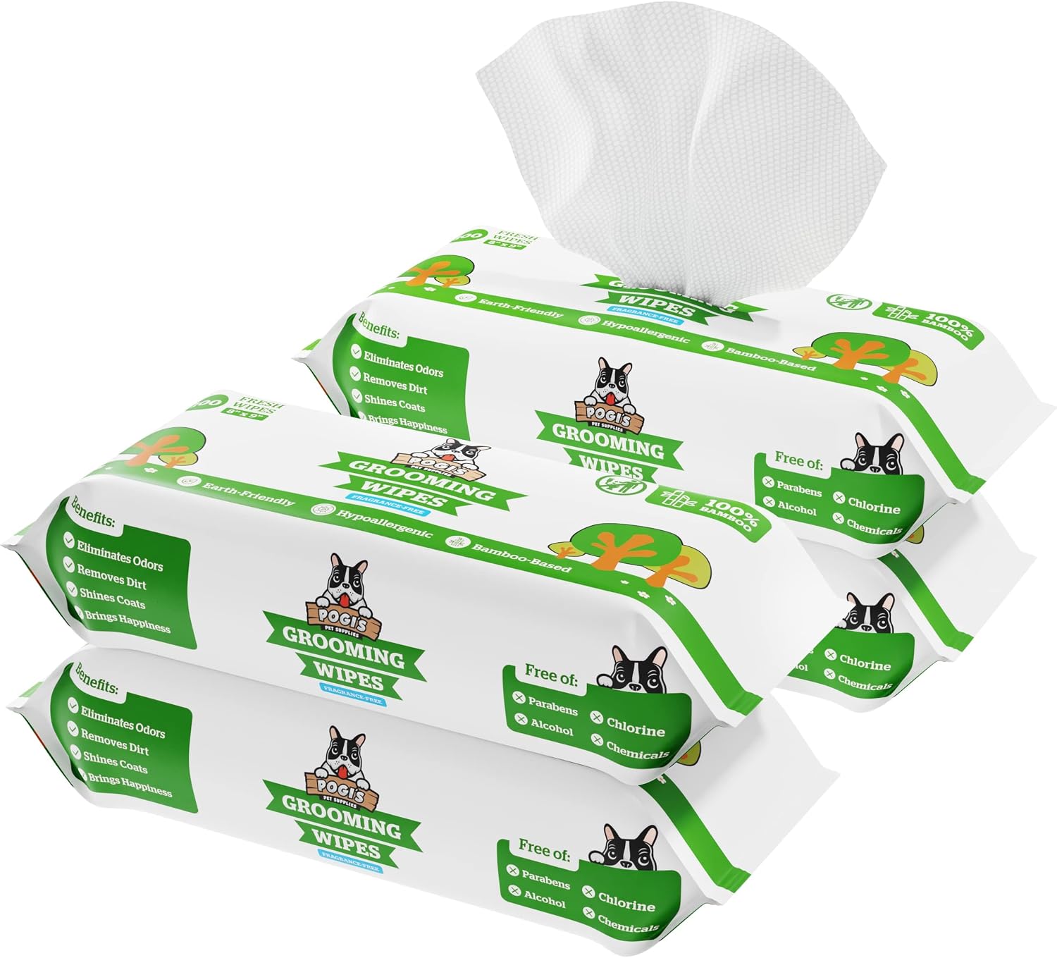 Pogi’s Dog Grooming Wipes – Hypoallergenic Pet Wipes for Paws, Body & Butt – Cleaning & Hydrating, Fragrance Free, 400-Count