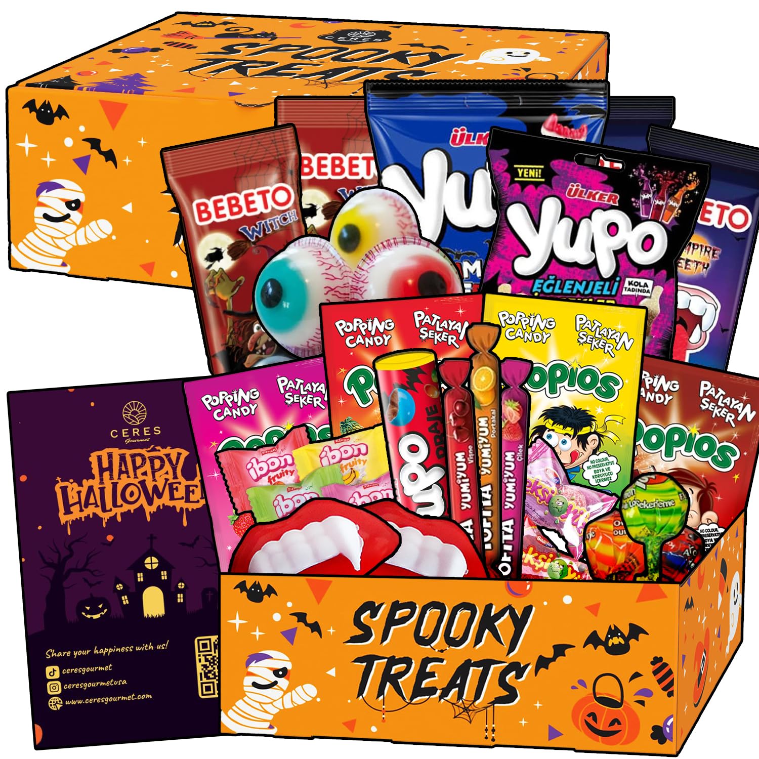 Halloween International Snack Candy Box 30 Pcs, Funny Weird Vampire Teeth Fangs Witch Fingers Eyebals and Unique Mystery Rare Foreign Candies Assortment For Families, Scary Weird Candies for Trick or Treat, Hallowen Variety Pack