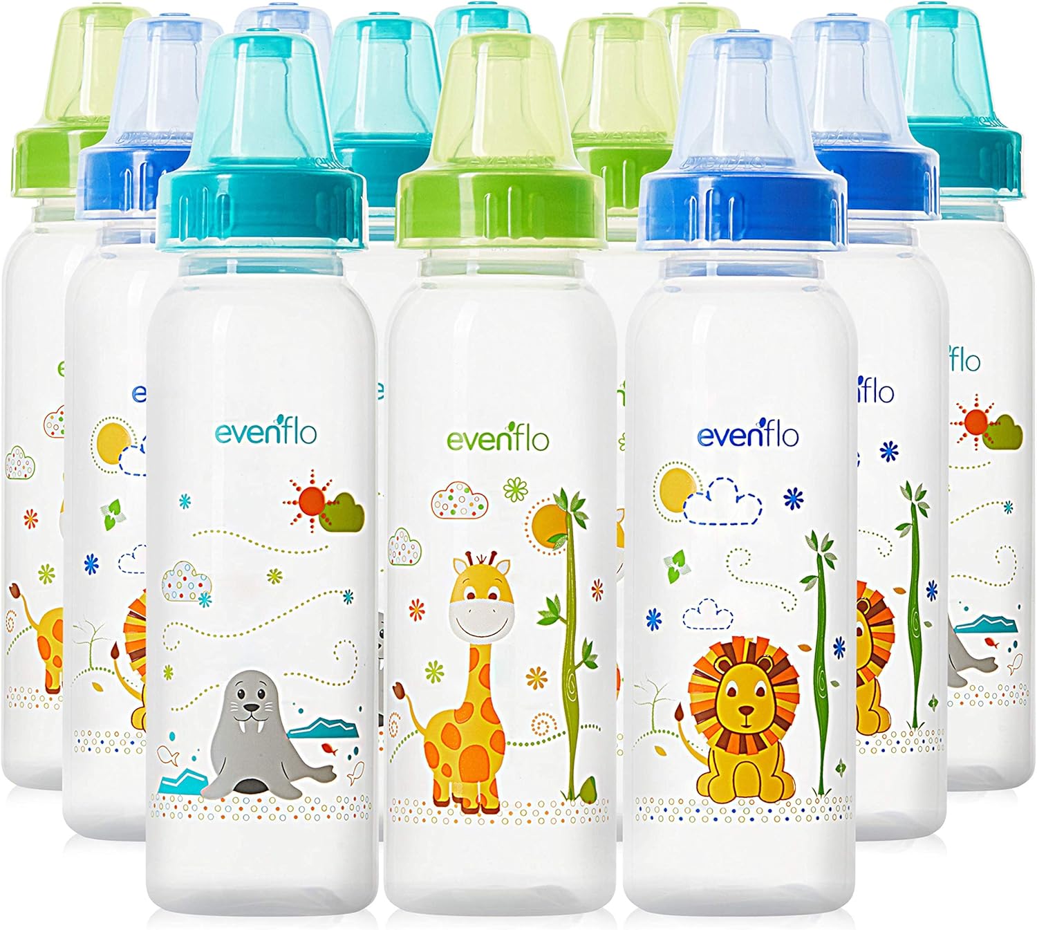 Evenflo Feeding Zoo Friends Anatomic Bottles, 8 Ounce (Pack of 12) by Evenflo