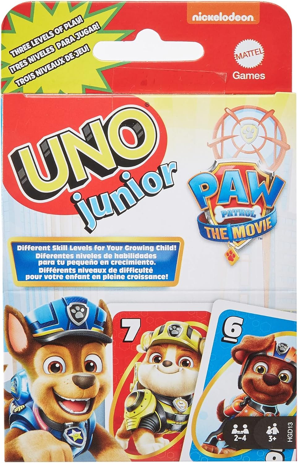 Mattel Games UNO Junior PAW Patrol Card Game with 56 Cards 2-4 Players, Gift for Kids 3 Years Old & Up, HGD13