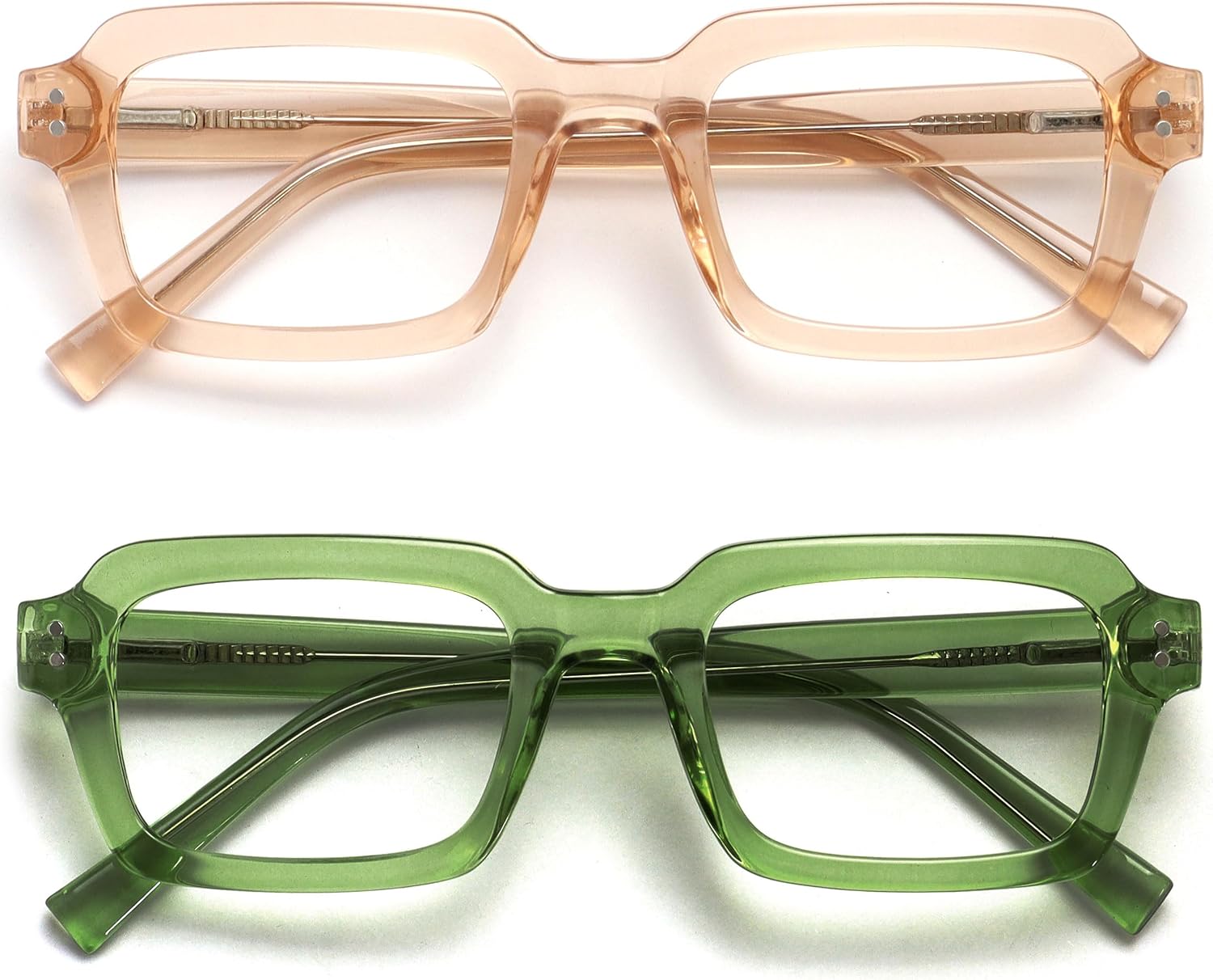 OPULIZE EDG Blue Light Blocking Reading Glasses for Women & Men,Anti-Glare Computer & Gaming Lenses,Vintage Rectangular Frame,UV & Eyestrain Protection,Pink Green +0.00(Pack of 2 with 2 Pouches)