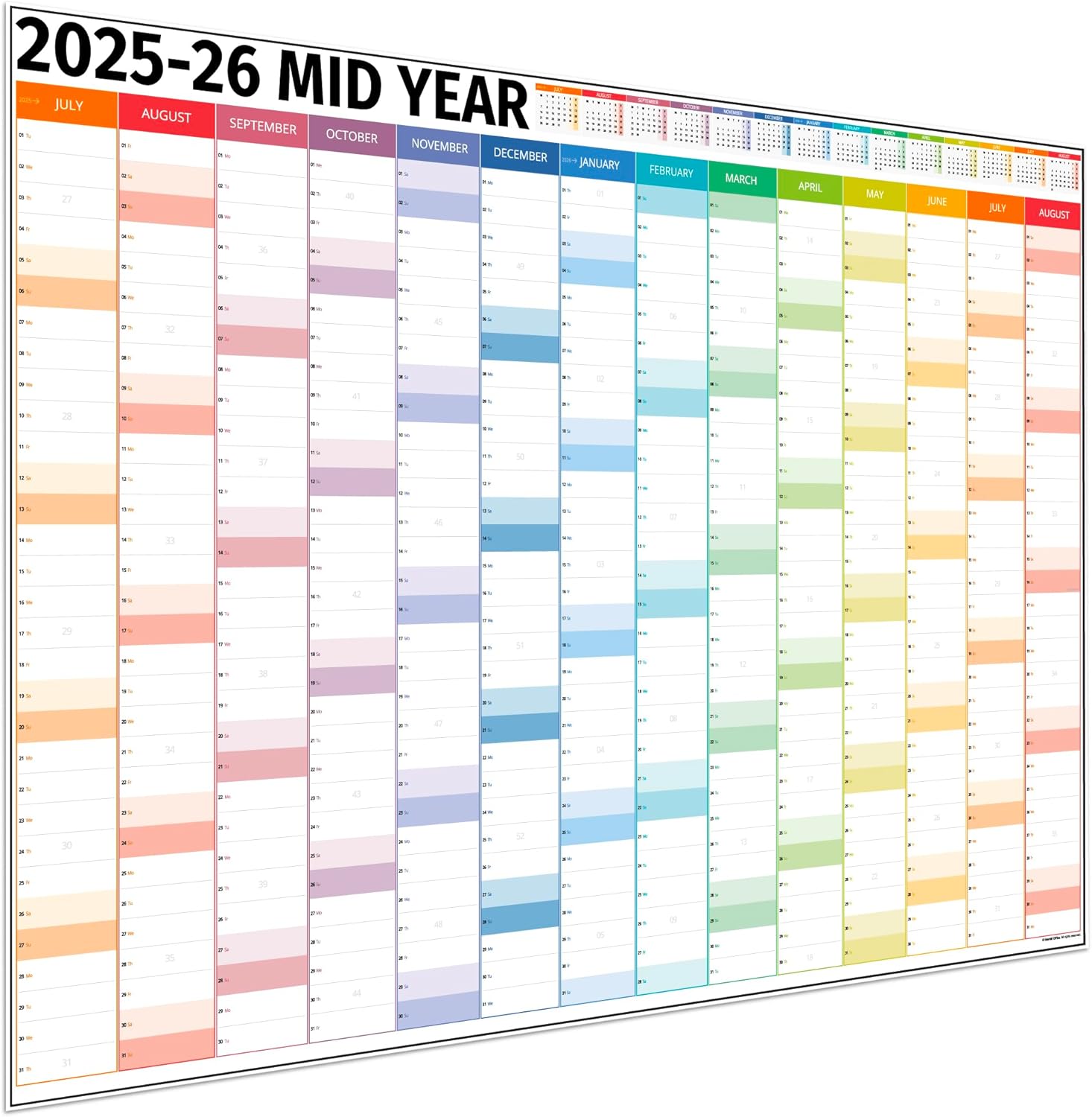 Academic Wall Planner 2025/2026 – A1 Dry Erase Mid Year Wall Planner 2025-2026 - 14 Month Office, University, School, Teacher Calendar 25/26 – Folded Columns Edition