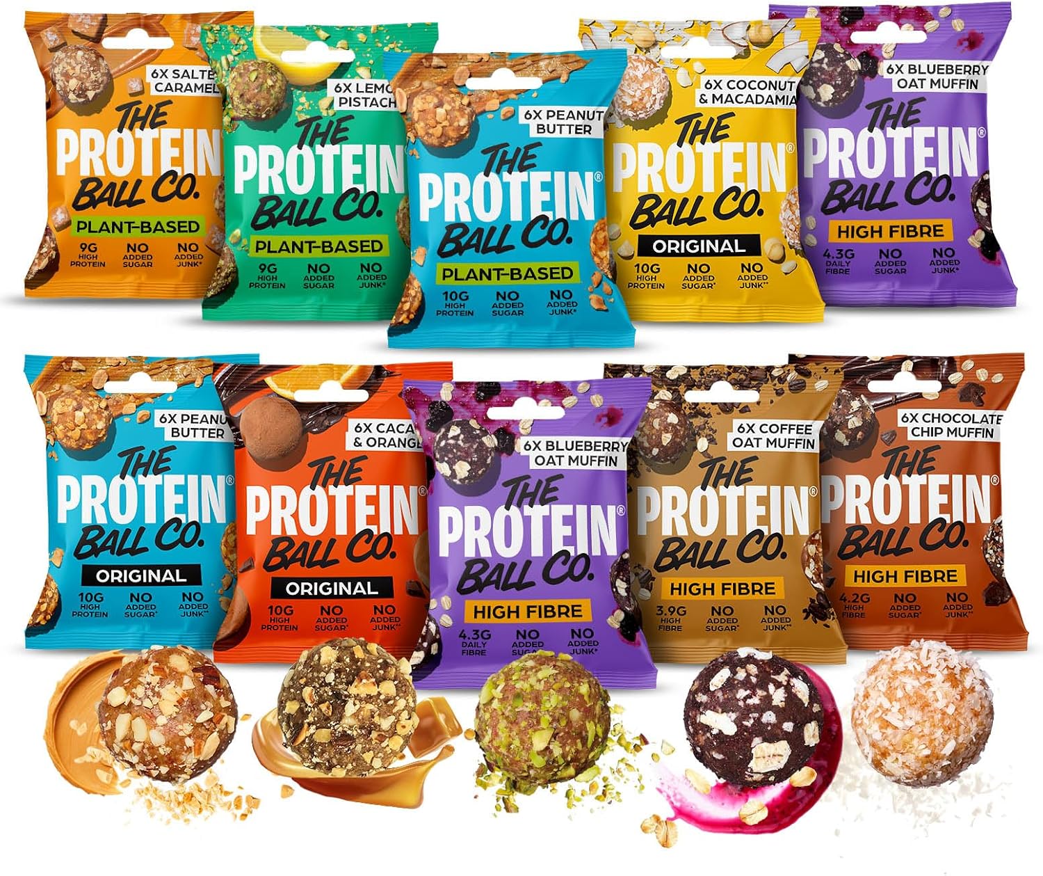 The Protein Ball Co Starter Pack Bundle Protein Balls - Healthy Snacks Variety Box, Gluten-Free - No Added Sugar, Box of 10 Bags