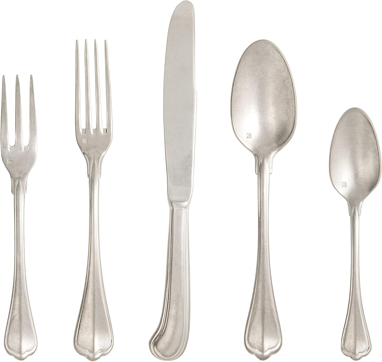 FORTESSA San Marco 18/10 Stainless Steel Flatware, 20 Piece Place Setting With Table Knives, Forks and Spoons (Service For 4), Dishwasher Safe, Antiqued