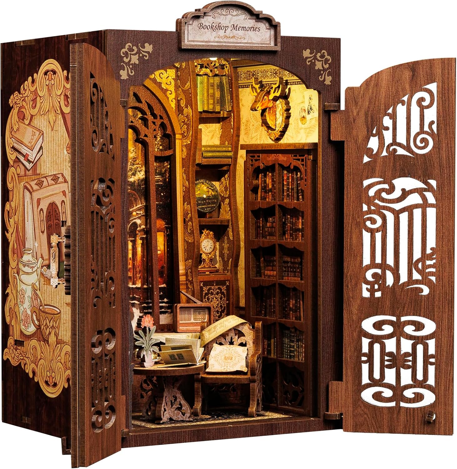 CUTEBEE Book Nook Kit - DIY Miniature House Dollhouse Kit for Adult and Teens, Booknook Bookshelf Decor Alley Model Build with LED Light, Gifts for Family and Friends