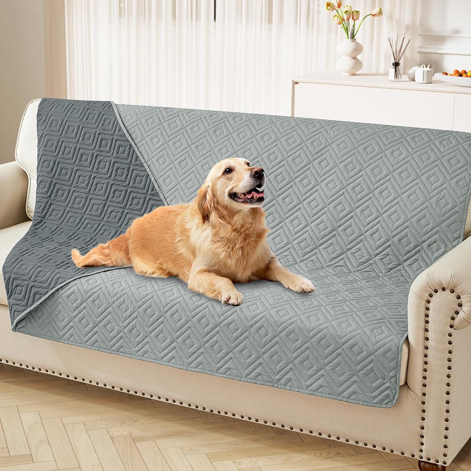 hyha Waterproof Dog Blanket, Soft Pet Bed Blankets, Waterproof Sofa Couch Cover for Dogs Washable, Reversible Pet Couch Covers for Sofa Furniture (52x82 Inch, Grey/Dark Grey)