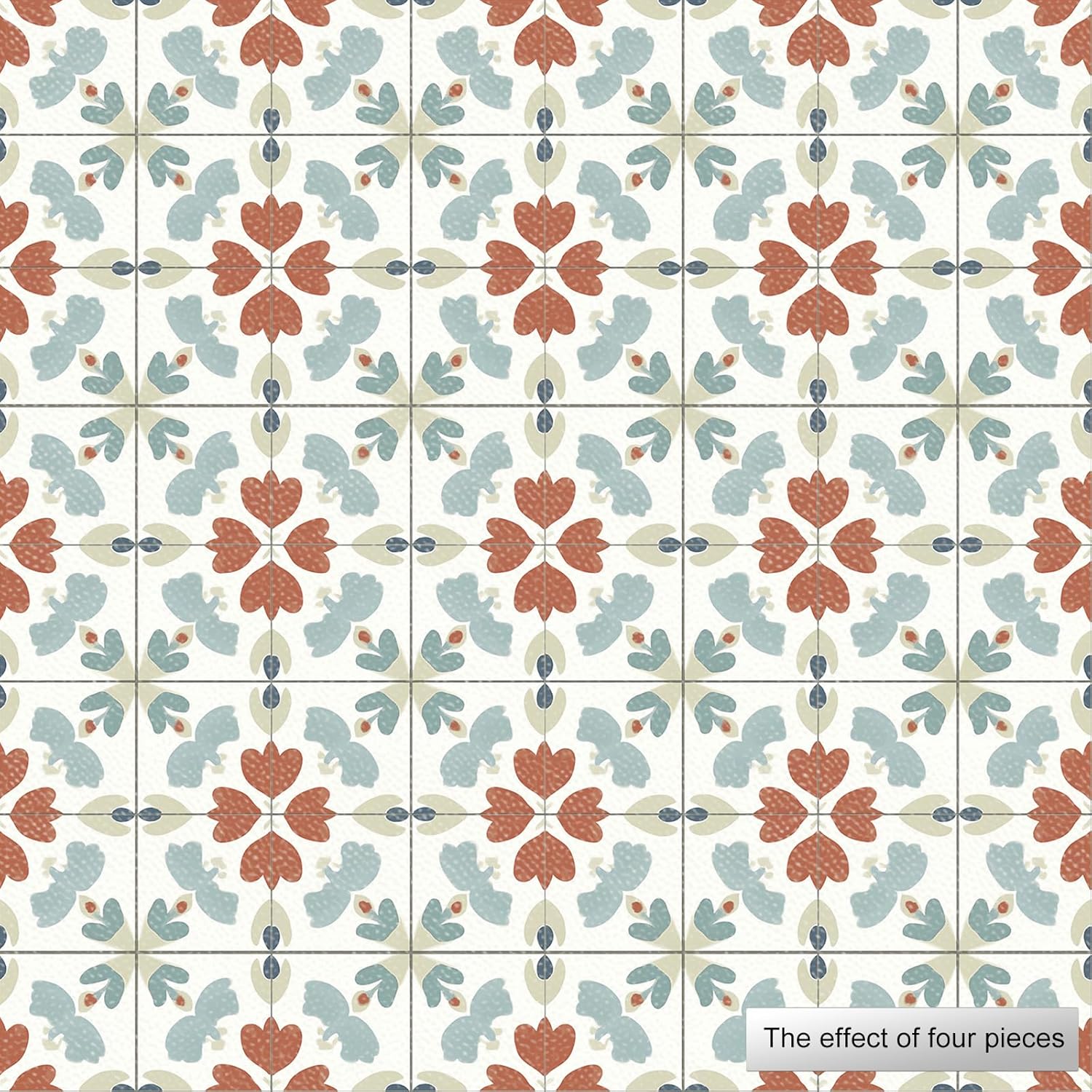 IVN 10PCS 12x12 Inch Floral Pattern Floor Tiles Peel and Stick Removable Self Adhesive DIY Vinyl Flooring Stickers for Kitchen Bathroom Living Room Entryway Home Decor