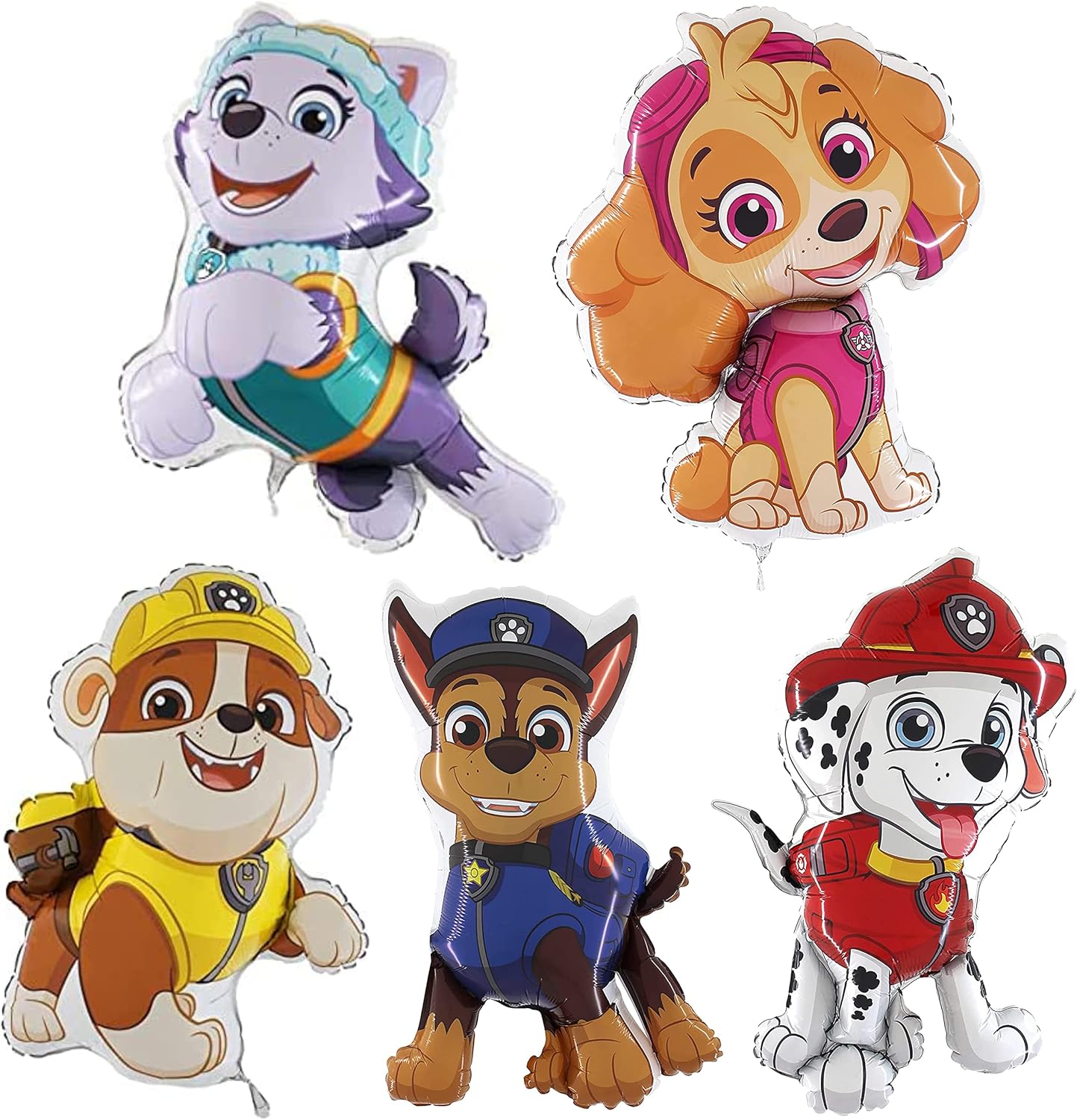 Toyland® Pack Of 5 Paw Patrol Foil Balloons - Chase, Everest, Marshall, Rubble & Skye Character Foil Balloons - Kids Party Balloons