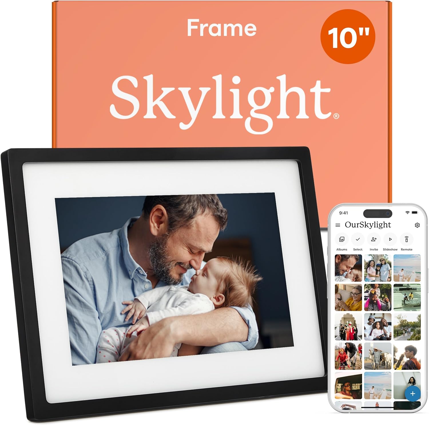 Skylight Digital Photo Frame, Load from Phone Capability, WiFi, 10" Black | No Subscription Needed, HD Touchscreen Digital Picture Frame, Cloud-Based Storage, Smart Photo Hub for Friends & Family