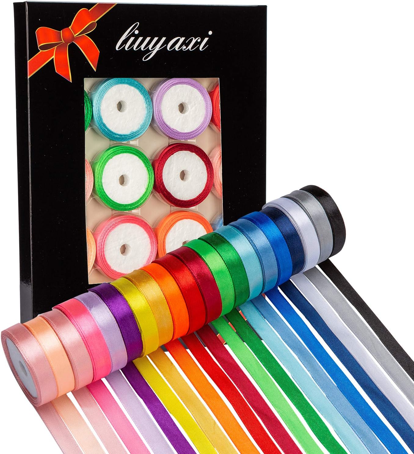 LIUYAXI 20 Colors 100 Yard Satin Ribbon Rolls, 2/5" Wide 5 Yard/Roll, Rainbow Ribbon Perfect for Gift Wrapping Crafts Hair Bows Wedding Party Decoration and More