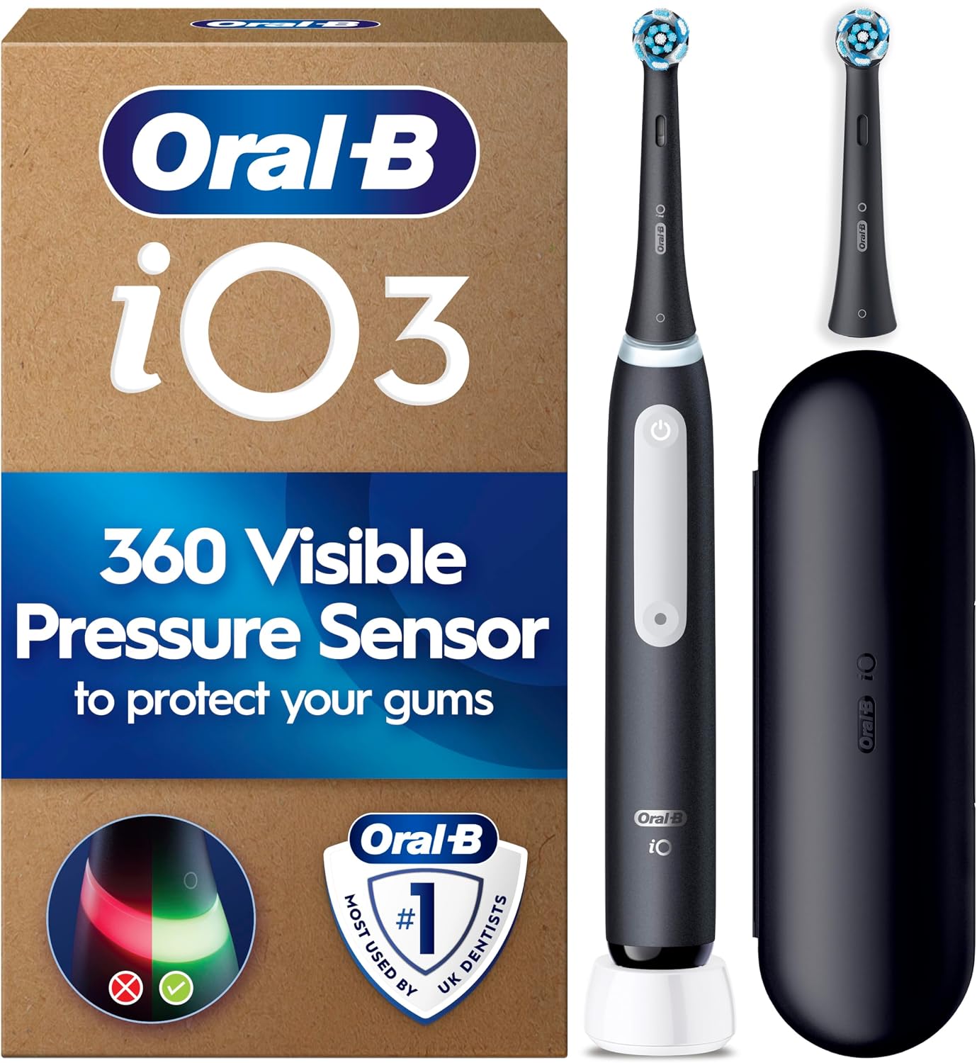Oral-B iO3 Electric Toothbrush, Black, with Travel Case and Spare Head