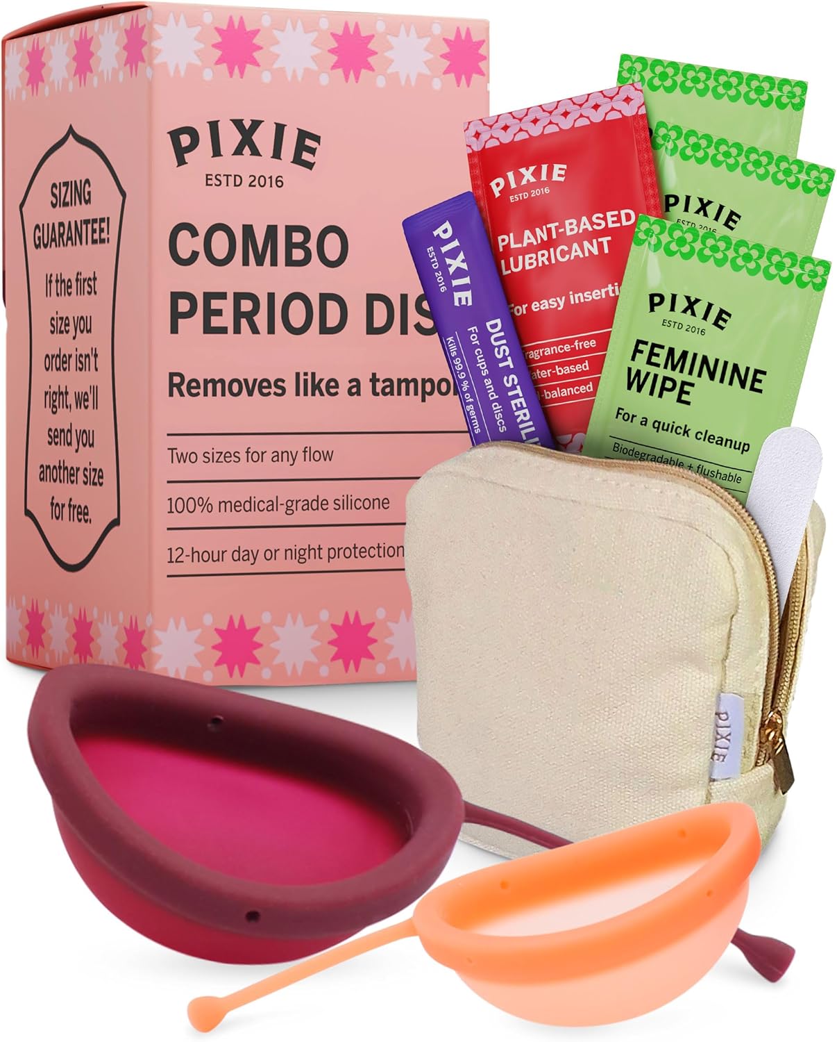 2 Menstrual Discs - No Metals or Toxins - 100% Medical-Grade Silicone - Ranked 1 for Most Soft Reusable Period Disc - Removes Like a Tampon - Wear 12 Hours - Capacity of 3 and 7 Tampons