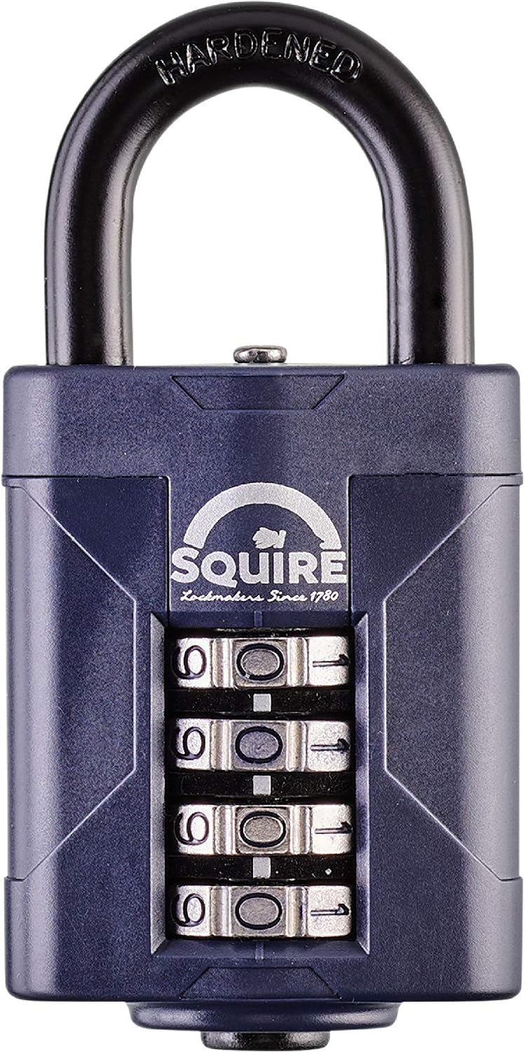 Squire Heavy Duty Padlock (CP50) - Toughest Steel Shackle - 4 Wheel Combination Padlock - Alloy Steel for Corrosion Resistance - Weatherproof Lock for Home, School & Garage (Blue, 50 mm)