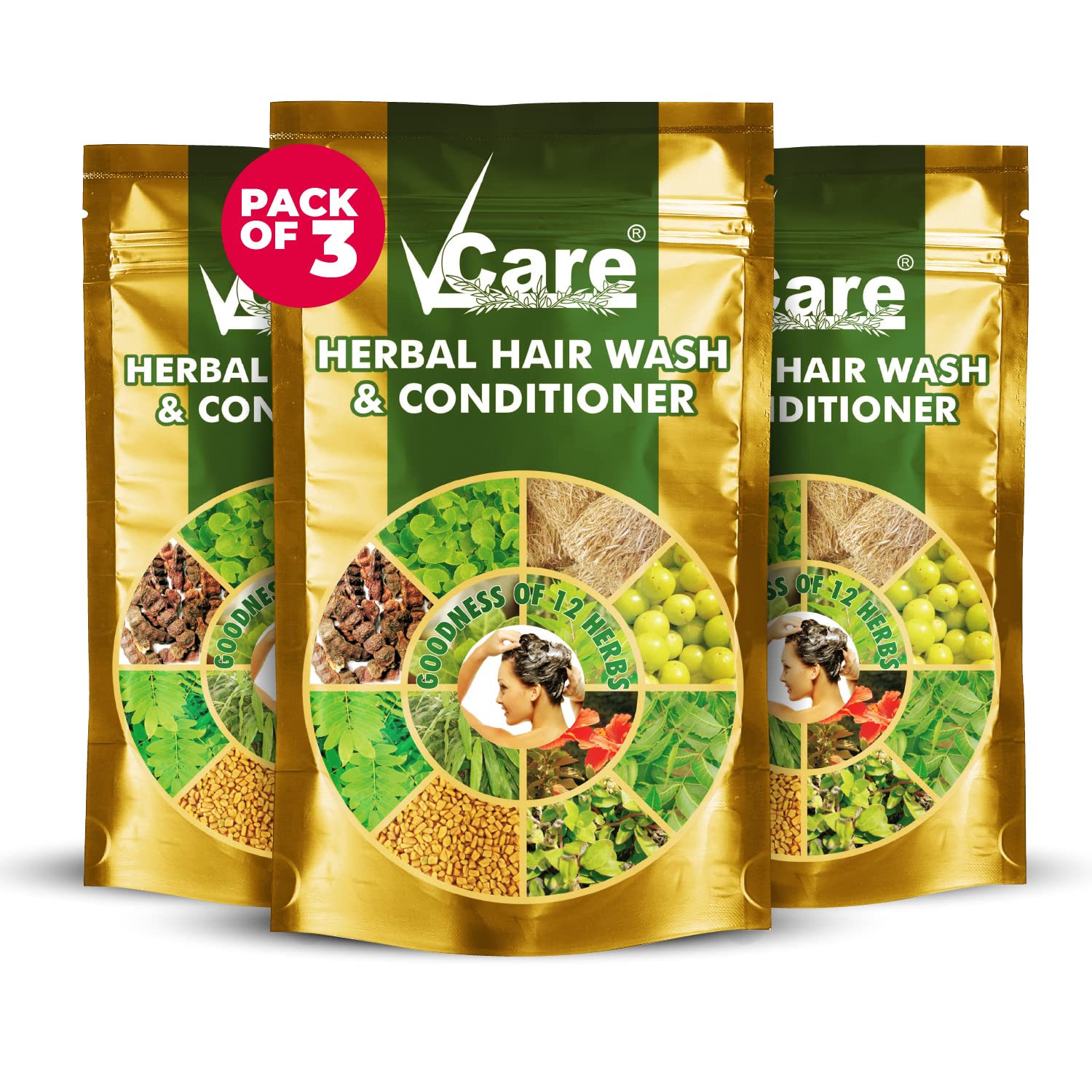 Herbal Hair Wash and Conditioner Shikakai Powder For Skin and Hair with Hibiscus, Marudhani, Karisalanganni, Fenugreek, Lemon, Amla, Keelanelli, Admadhimadhuram 100g (Pack of 3)