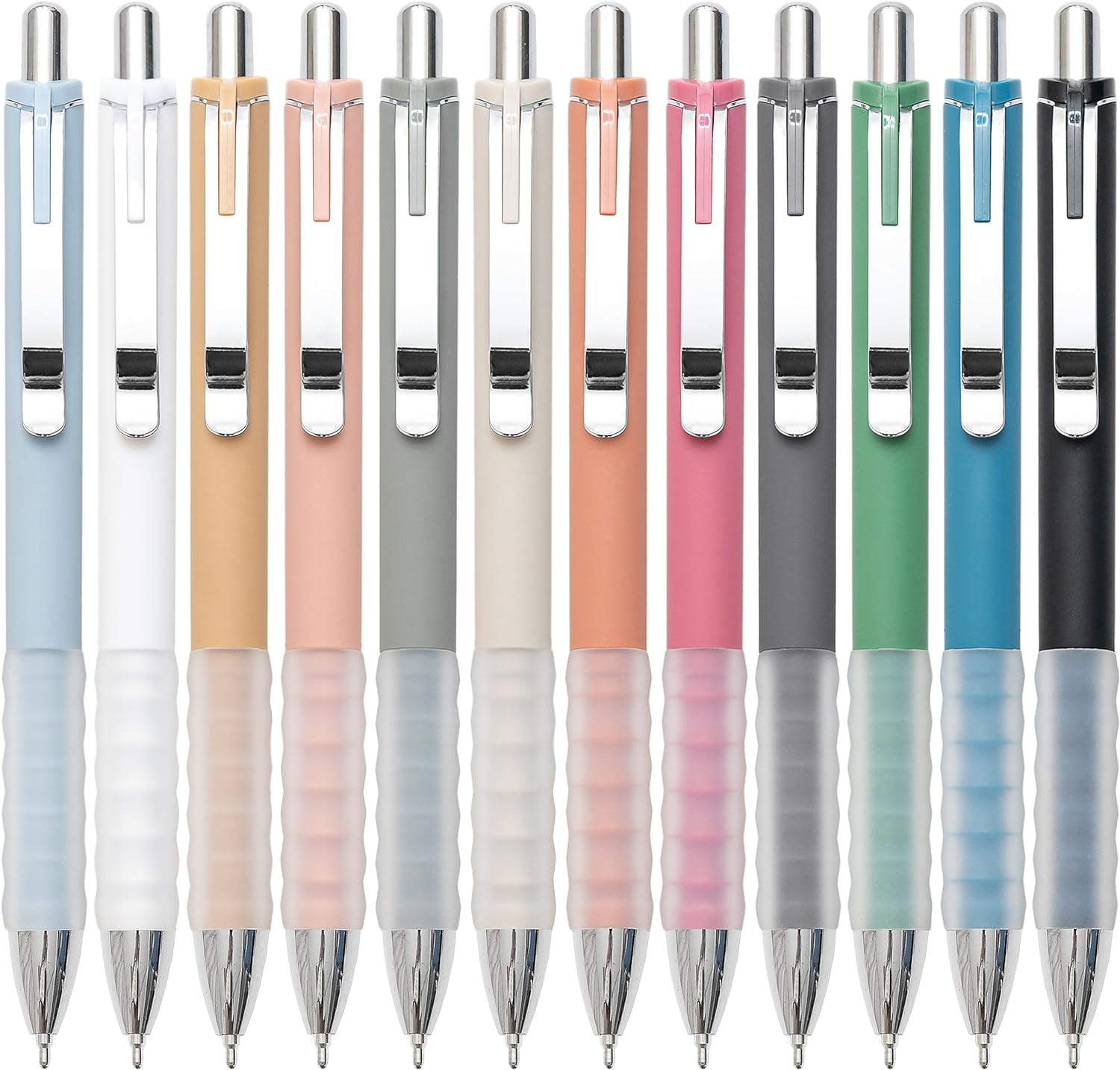 Linbsunne Ballpoint Pens Black Medium Point 1mm Pen with Super Soft Grip Ball Point Pen for Men Women Retractable Pens (silver-12 pcs)