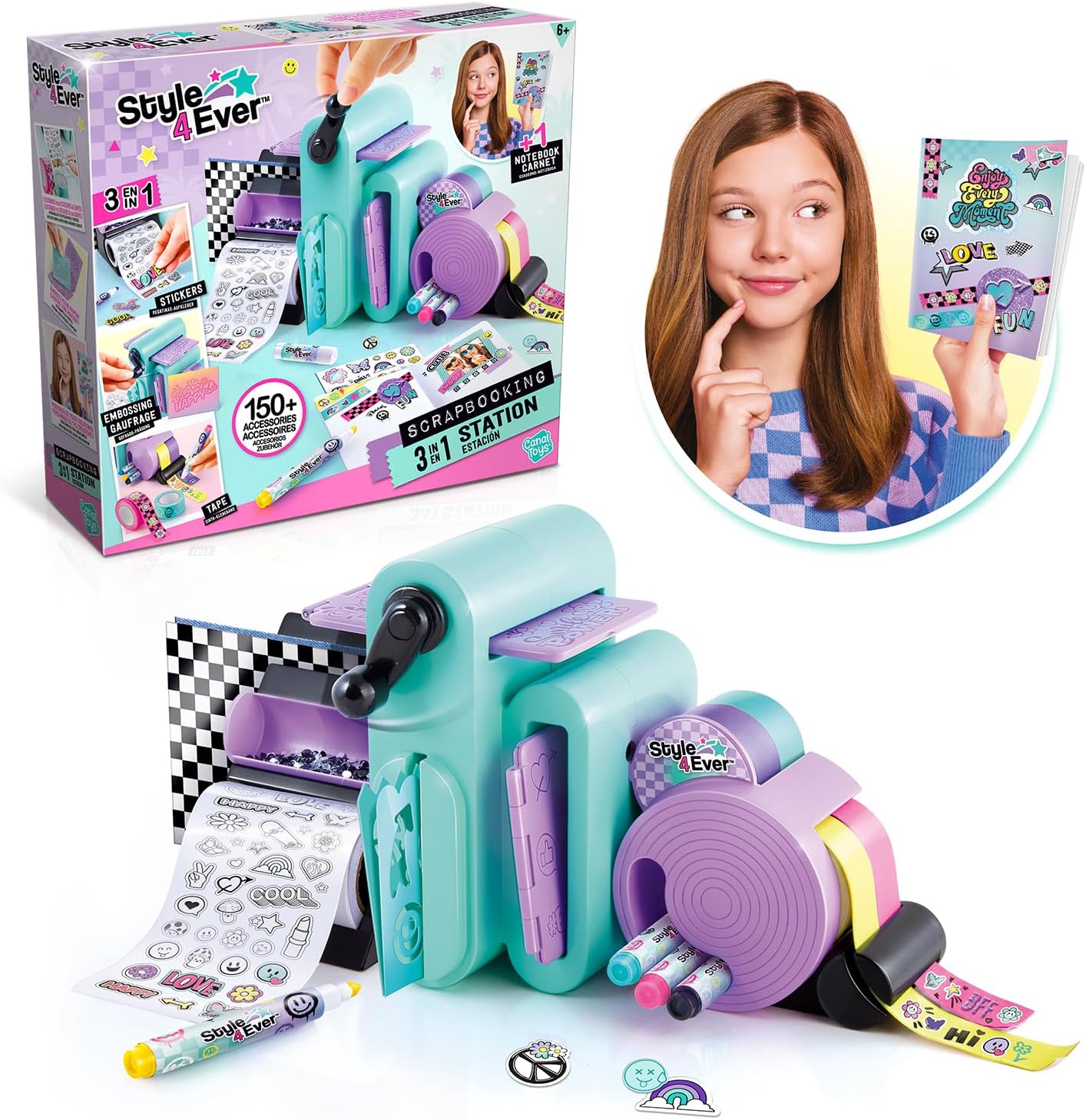 Style 4 Ever Scrapbooking 3 in 1 Station - Customise Your Notebook - 150+ DIY Accessories Included, Hours of Creativity, Embossing, Tapes and and Sticker Factory