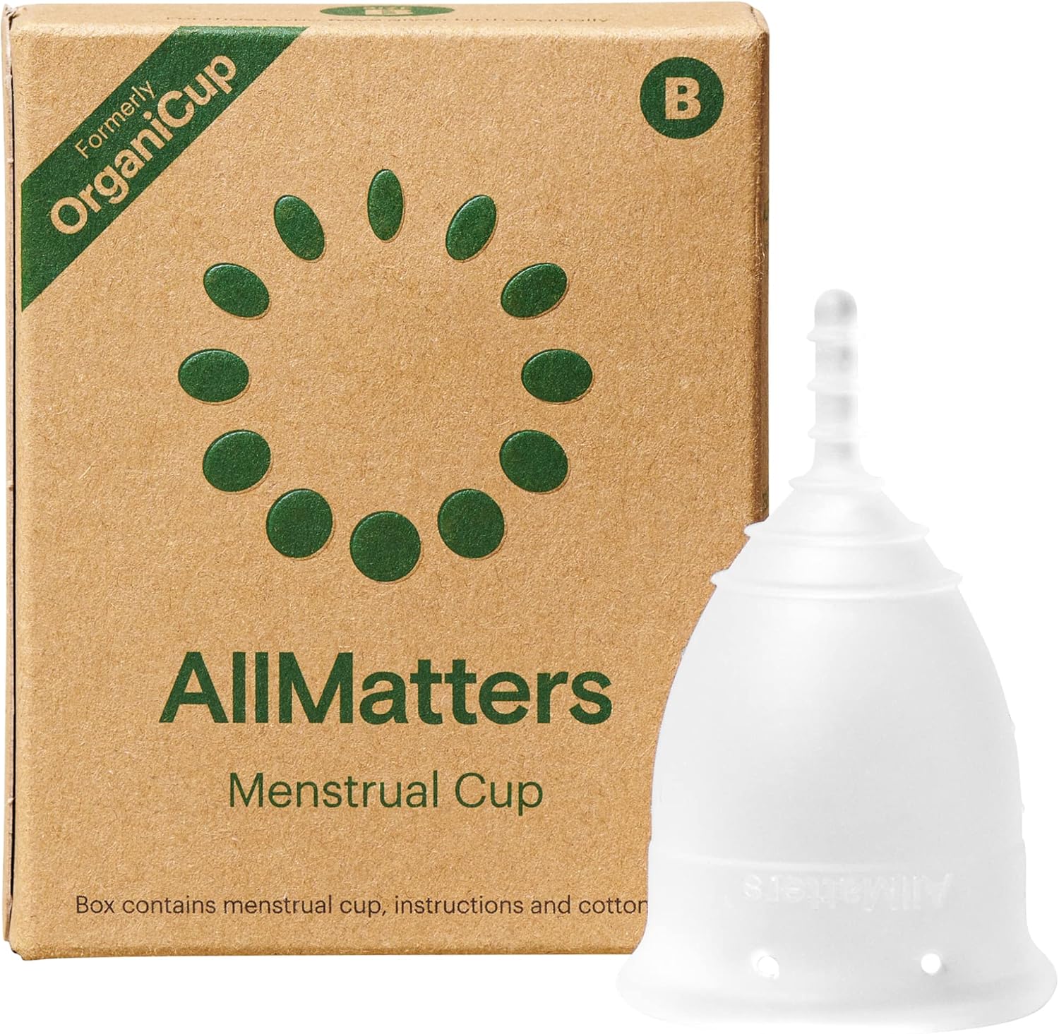 OrganiCup Menstrual Cup by AllMatters - Size B - Superior to Pads & Tampons - Voted Best Menstrual Cup by Reviewed - Made in Germany - Soft and Flexible