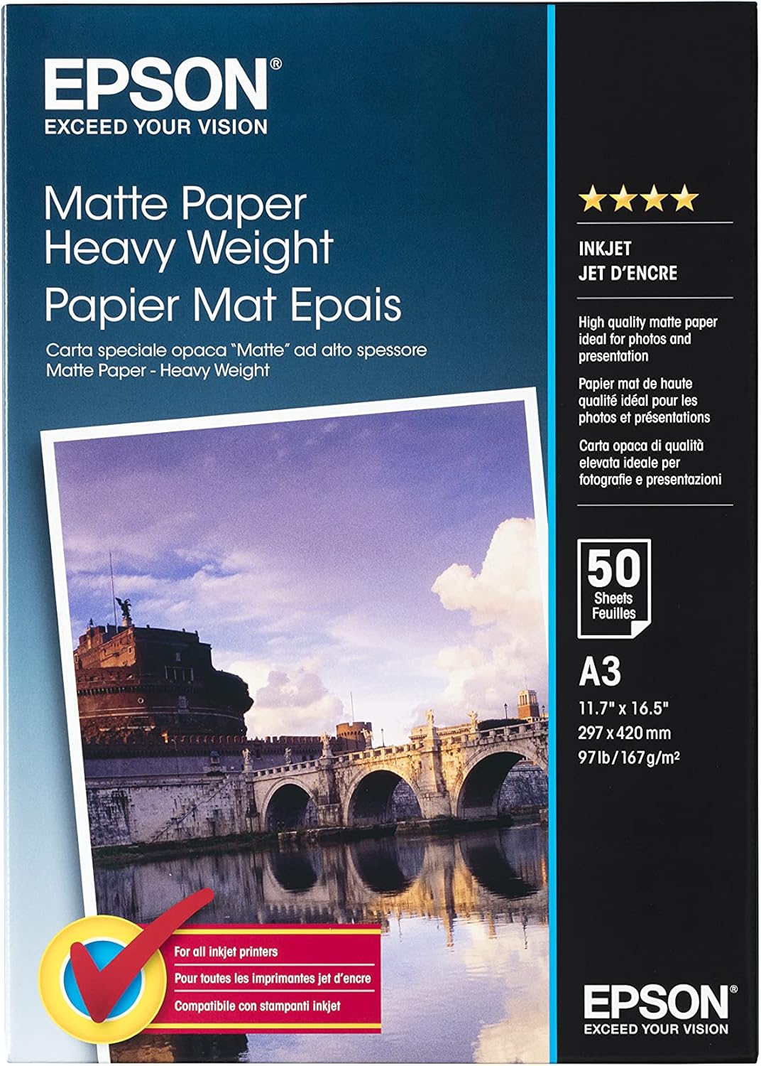 Epson Media, Media, Sheet paper, Matte Paper Heavy Weight, Graphic Arts - Graphic and Signage Paper, A3, 167 g/m2, 50 Sheets 1, White,2357108